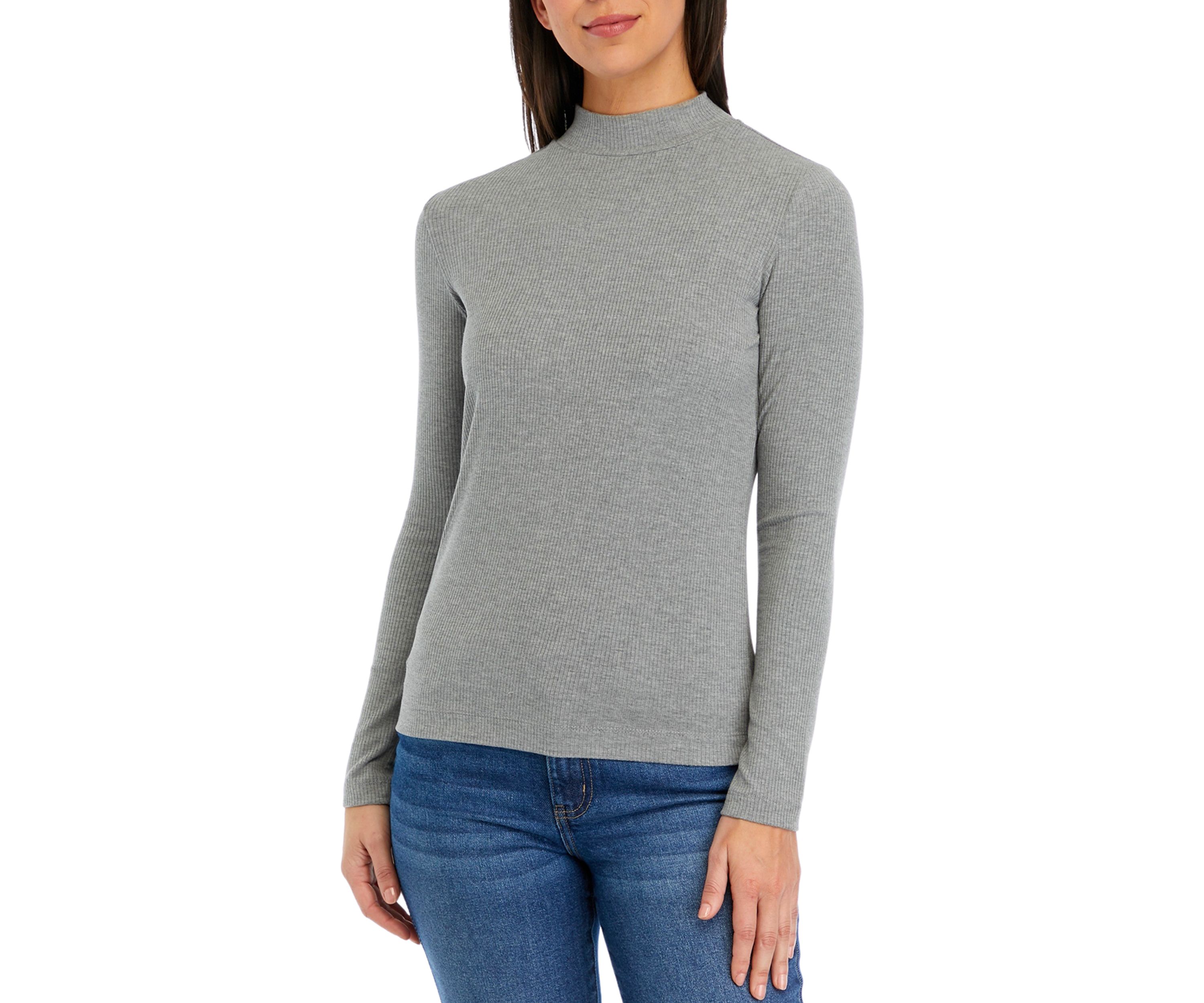 Womens Long Sleeve Ribbed Mock Neck T-Shirt