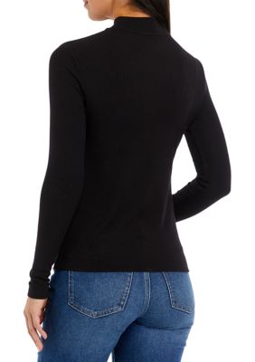 Women's Long Sleeve Ribbed Mock Neck T-Shirt