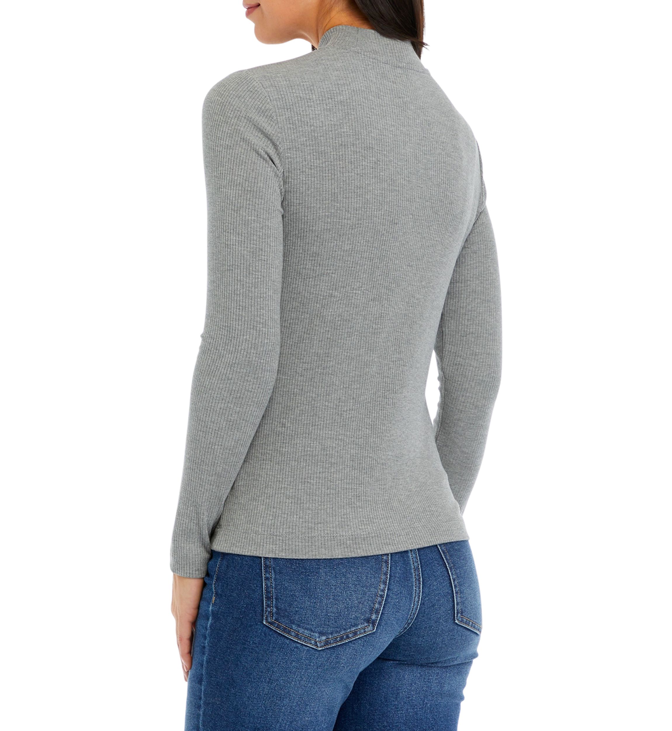 Womens Long Sleeve Ribbed Mock Neck T-Shirt