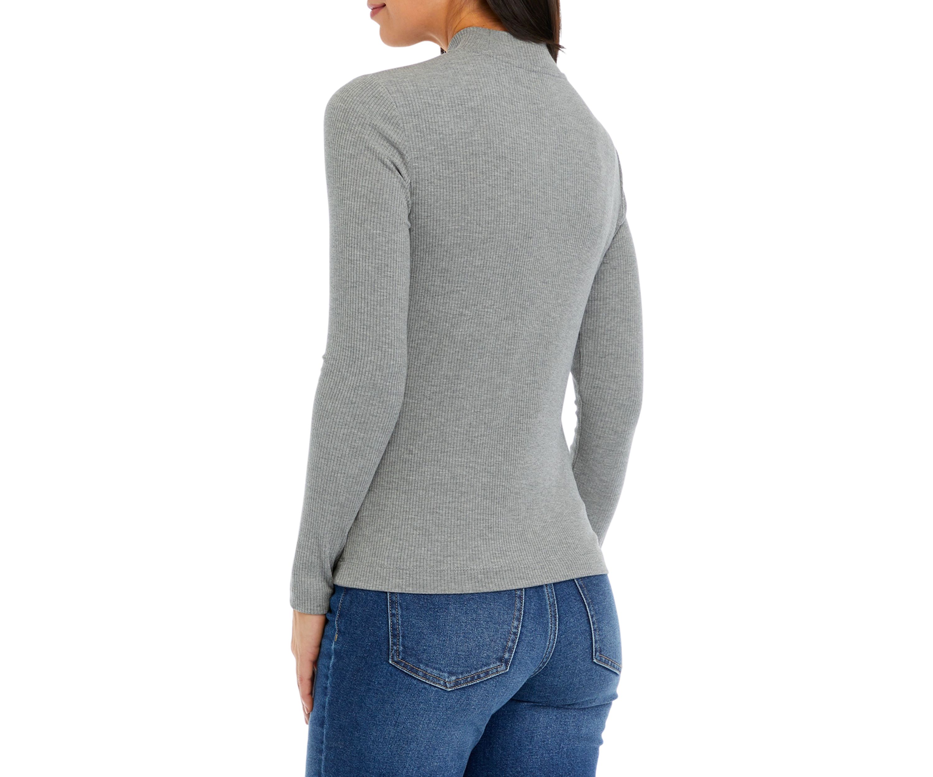 Womens Long Sleeve Ribbed Mock Neck T-Shirt