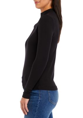 Women's Long Sleeve Ribbed Mock Neck T-Shirt