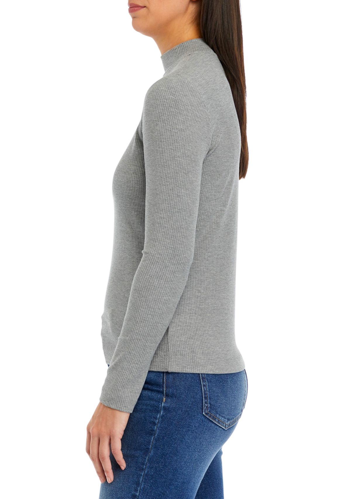 Womens Long Sleeve Ribbed Mock Neck T-Shirt
