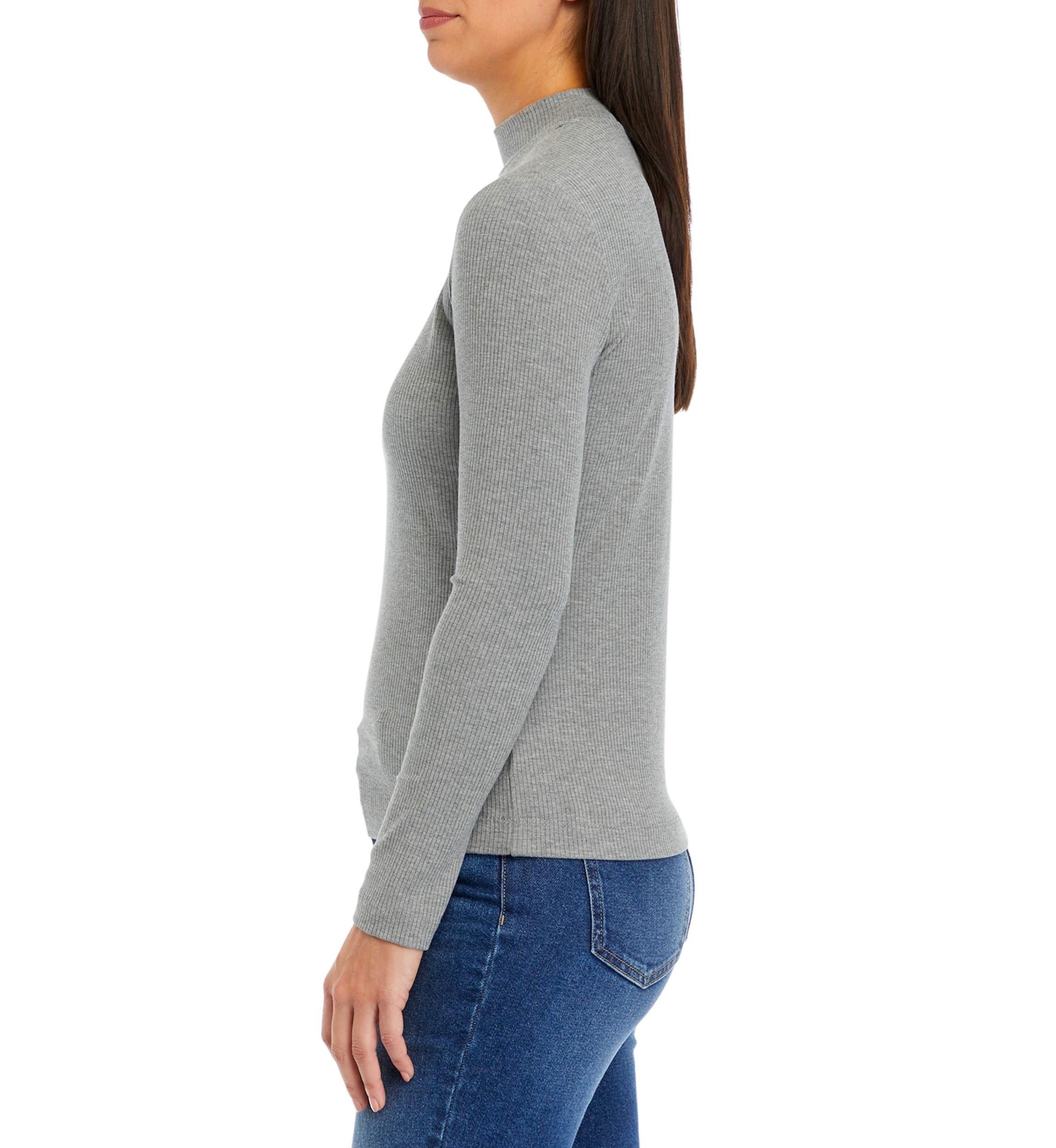 Womens Long Sleeve Ribbed Mock Neck T-Shirt
