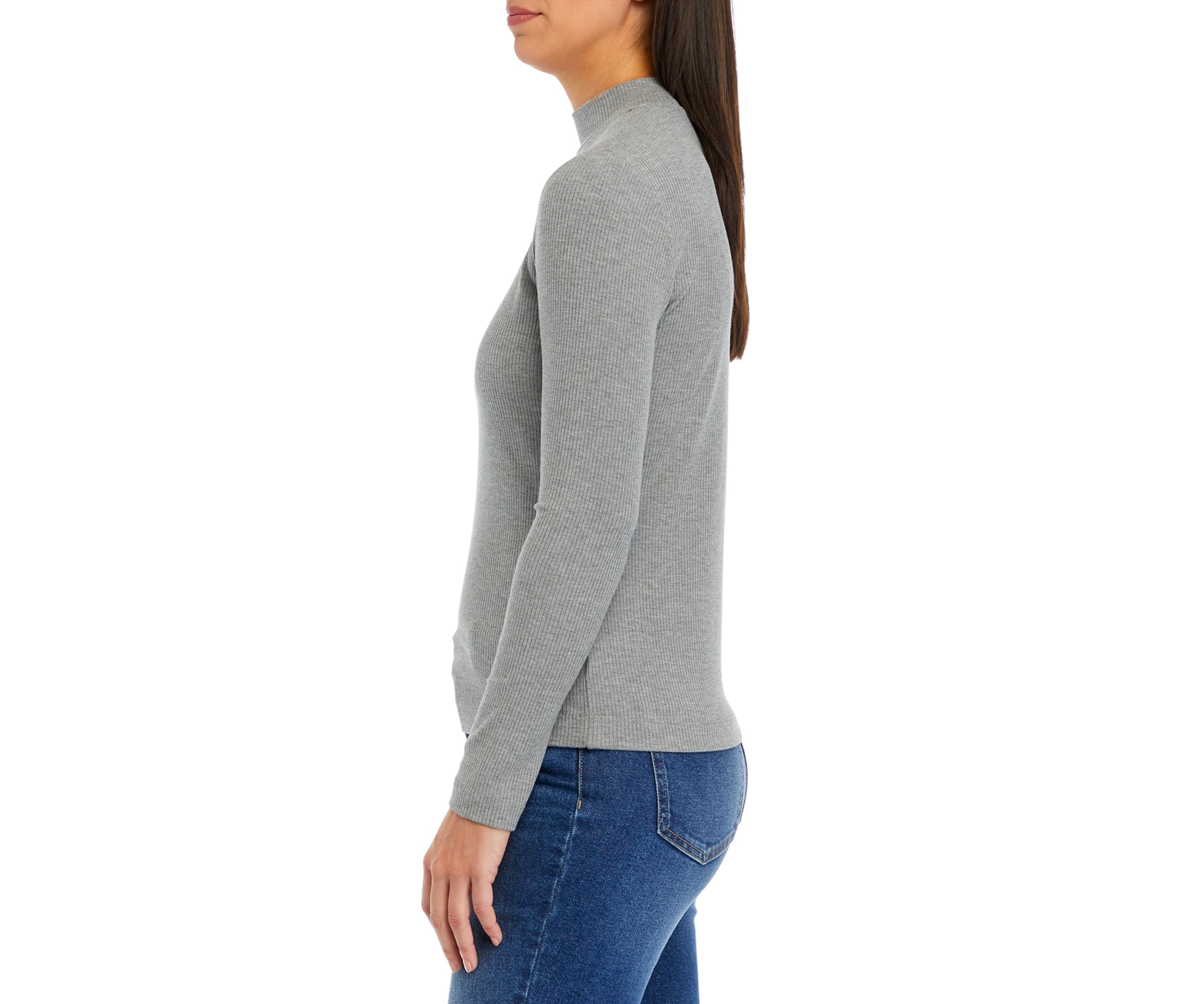 Womens Long Sleeve Ribbed Mock Neck T-Shirt