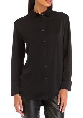 Truth Petite Long Sleeve Collared Button Front Tunic Shirt | Belk