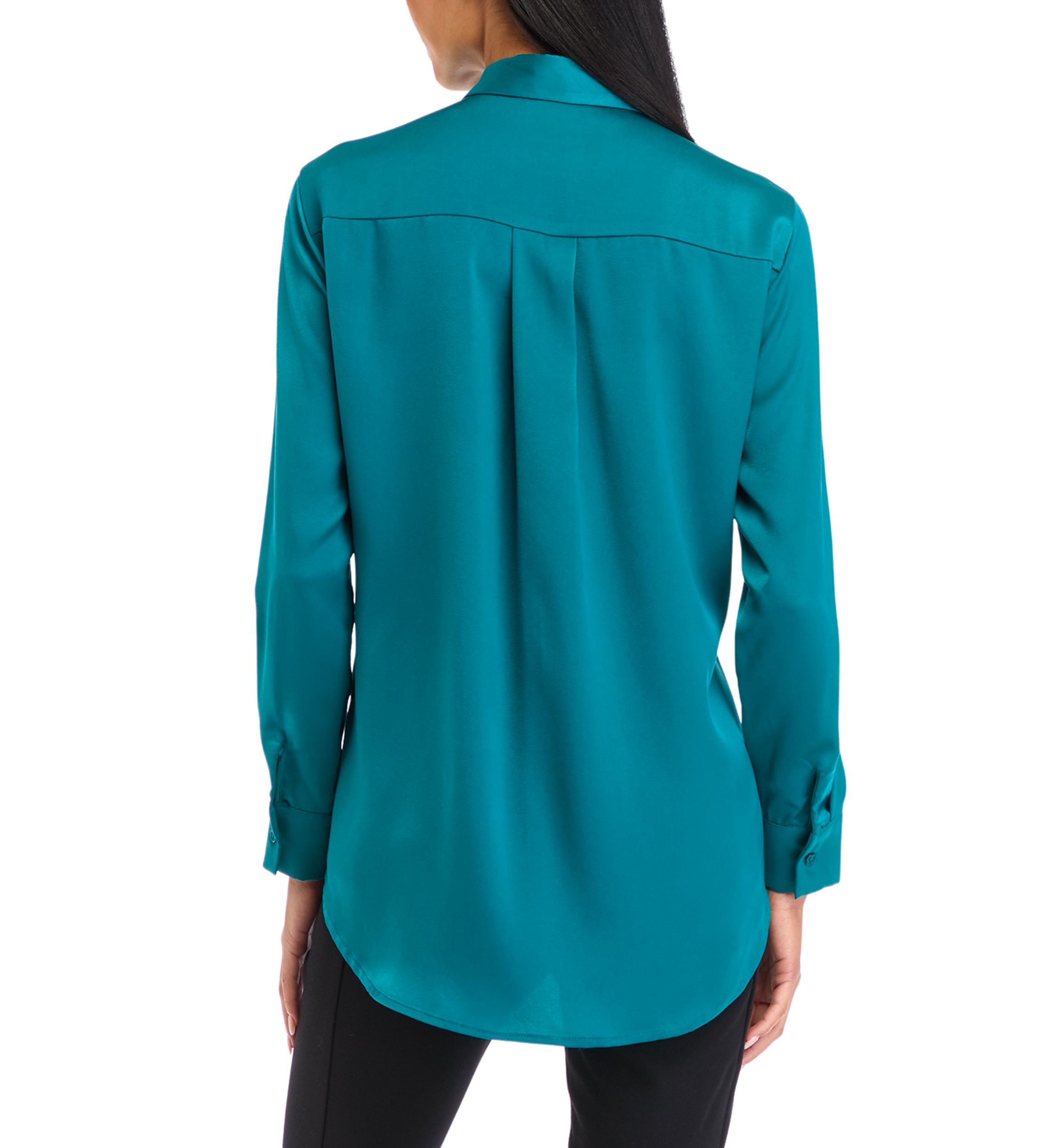 Petite Long Sleeve Collared Button Front Tunic Shirt