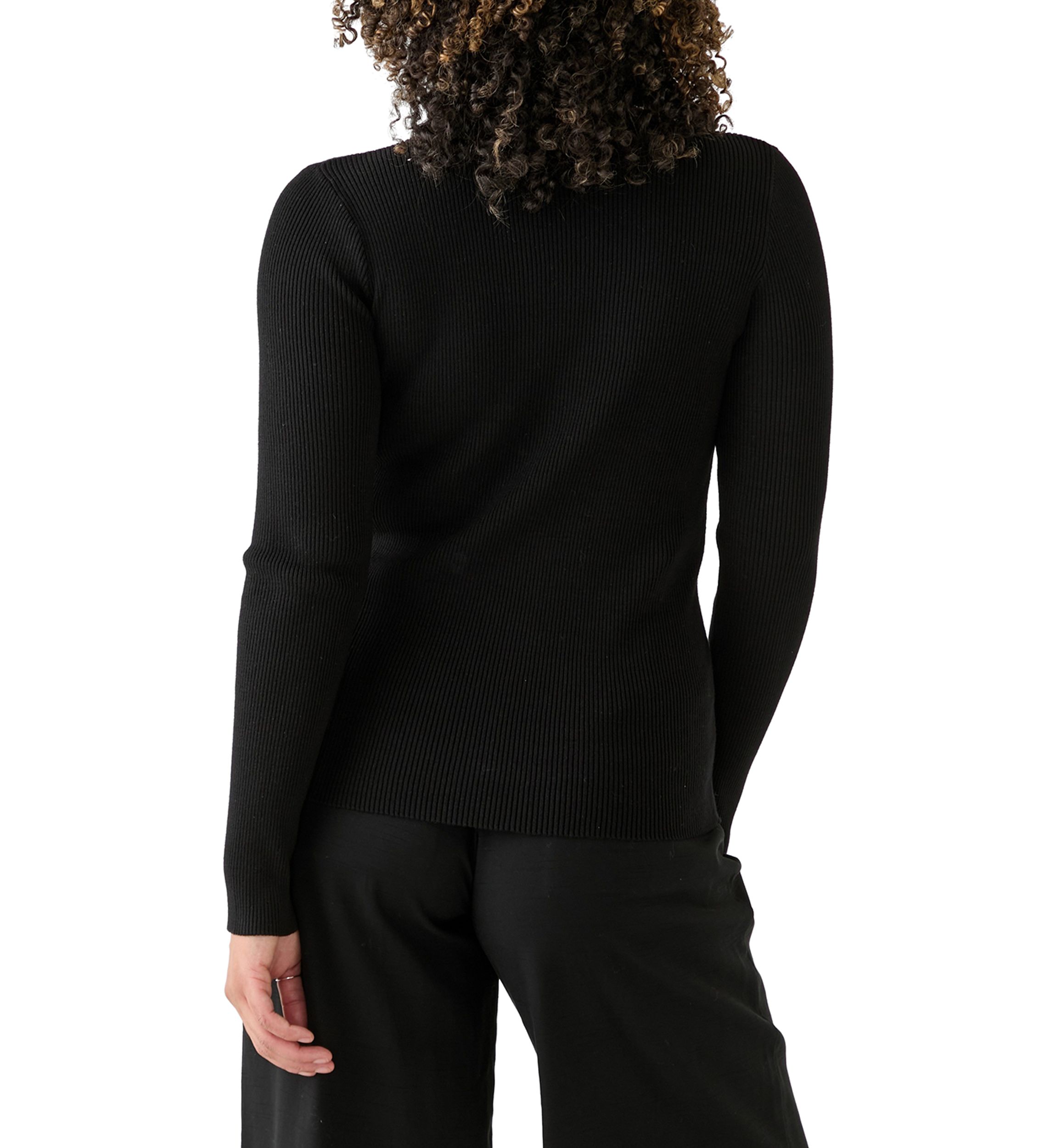 Womens Long Sleeve Collared Ribbed Sweater with Keyhole