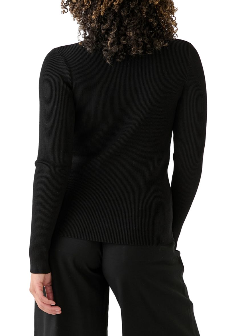 Womens Long Sleeve Collared Ribbed Sweater with Keyhole