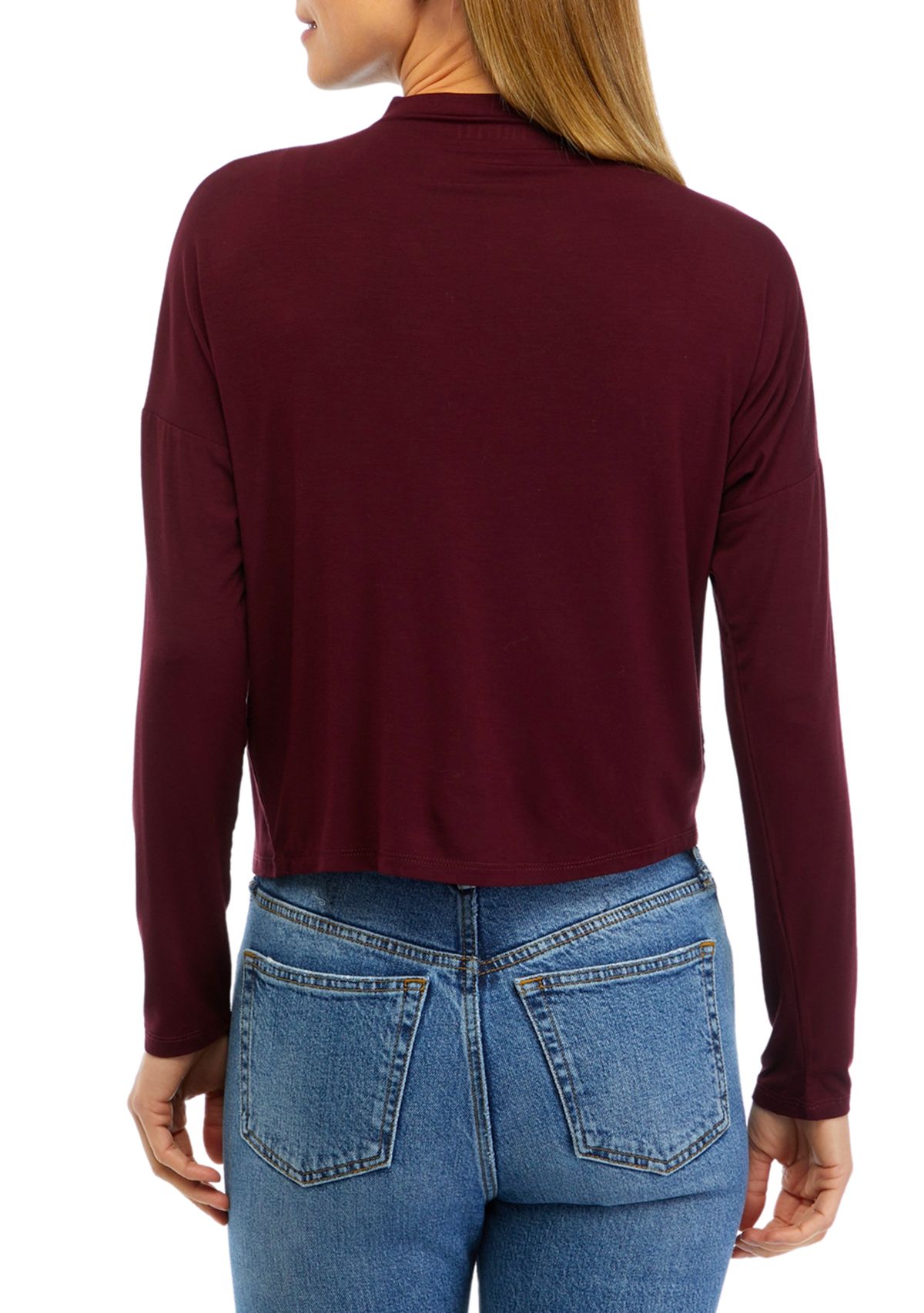 Womens Long Sleeve Mock Neck Cozy Knit T-Shirt