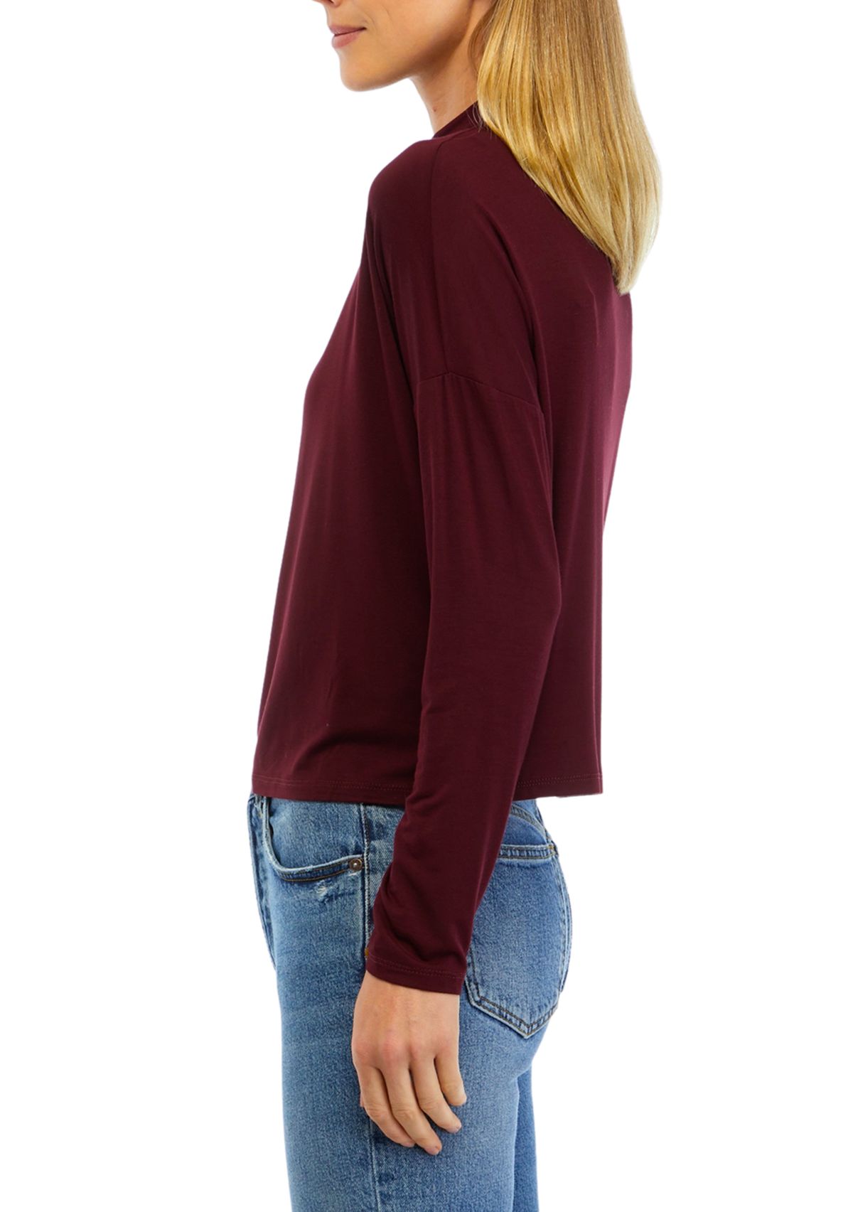 Womens Long Sleeve Mock Neck Cozy Knit T-Shirt