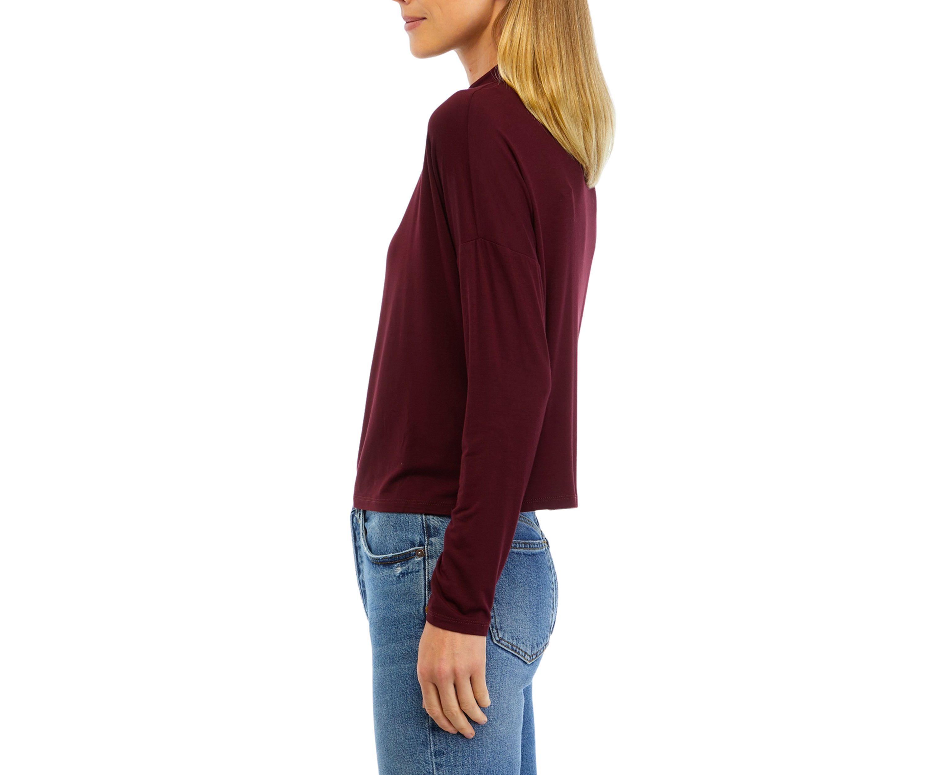 Womens Long Sleeve Mock Neck Cozy Knit T-Shirt