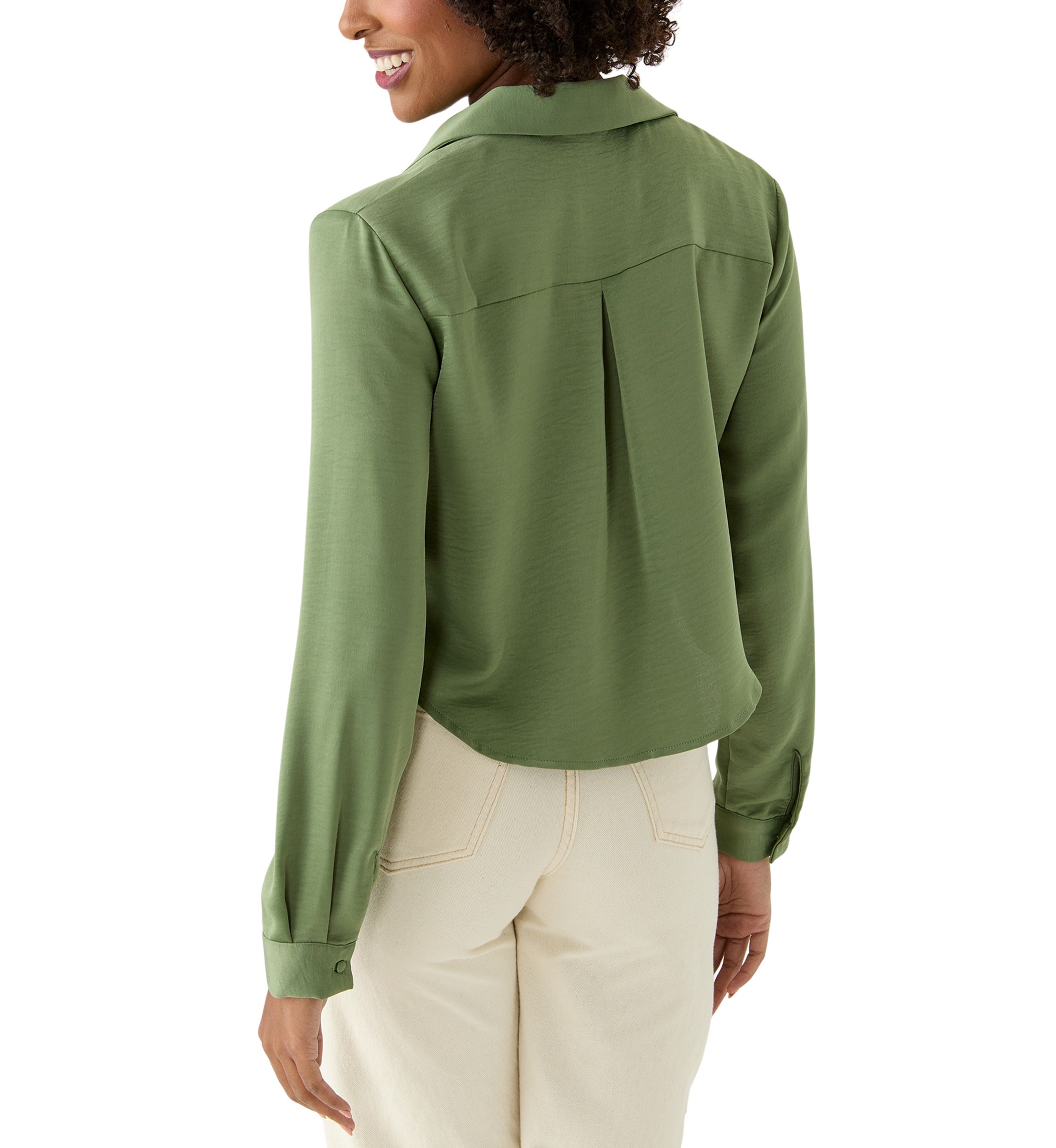 Womens Long Sleeve Satin Effect Cropped Collared Shirt