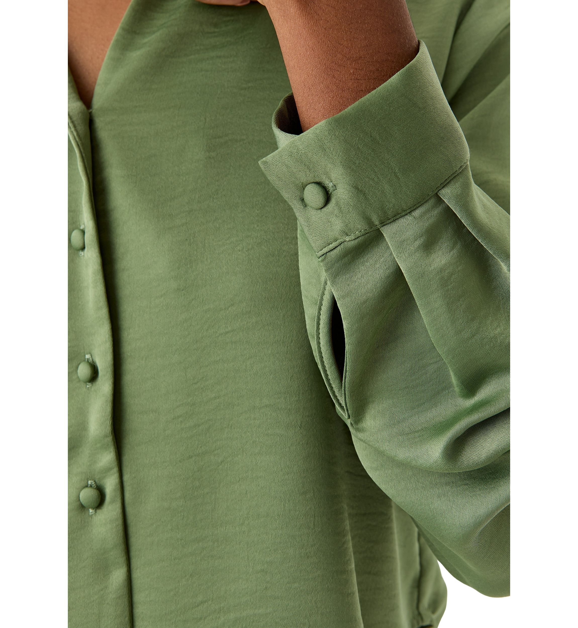 Womens Long Sleeve Satin Effect Cropped Collared Shirt