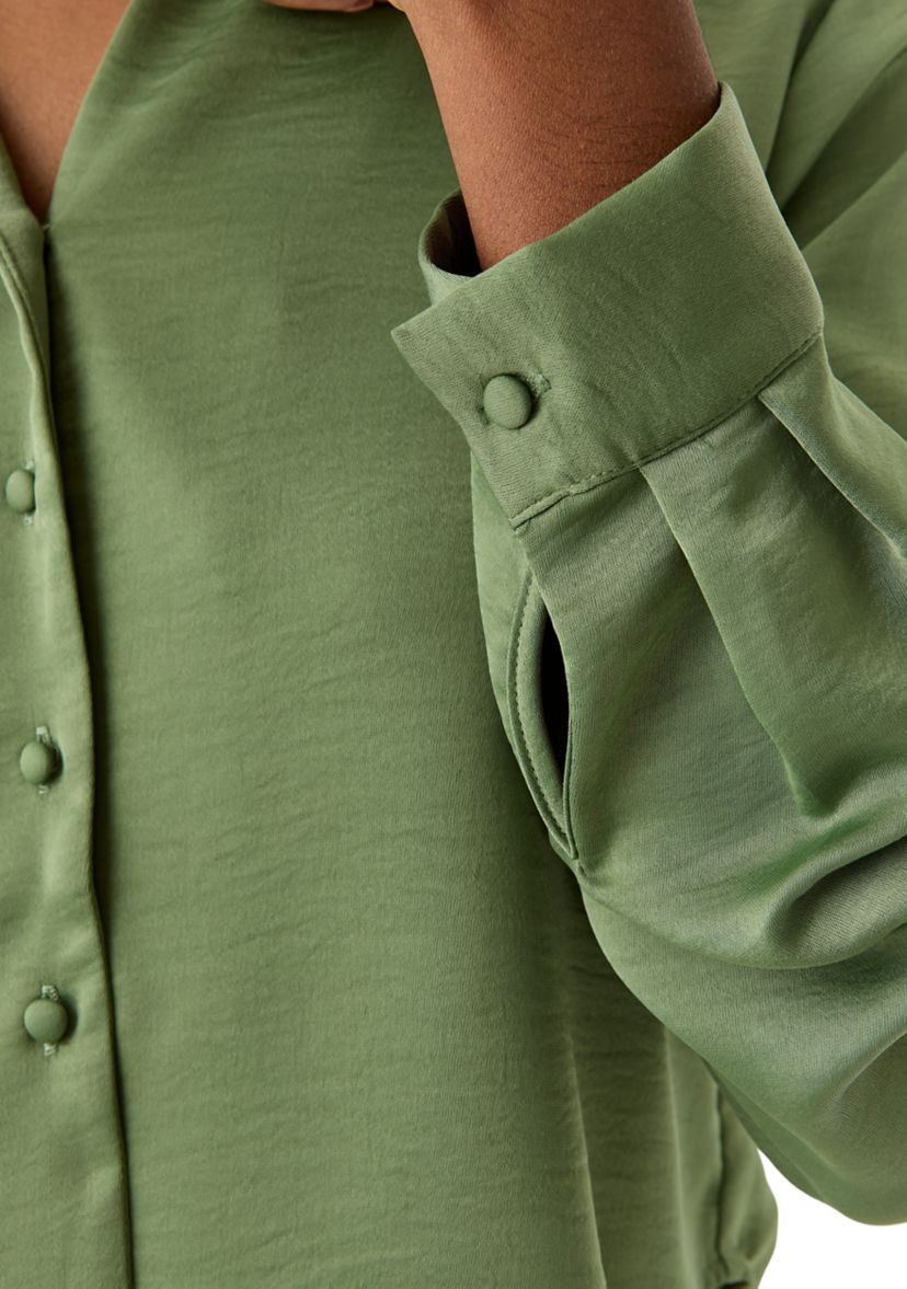 Womens Long Sleeve Satin Effect Cropped Collared Shirt