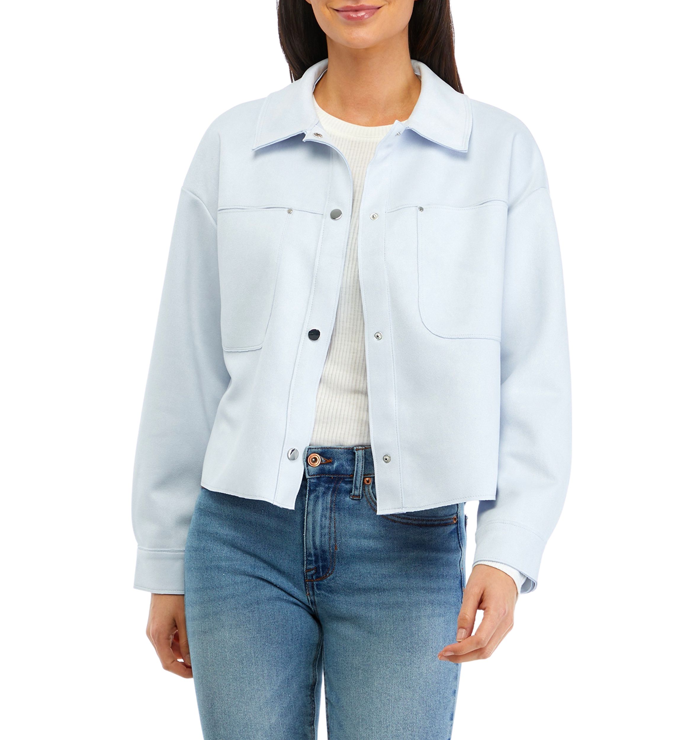 Womens Snap Front Faux Suede Jacket