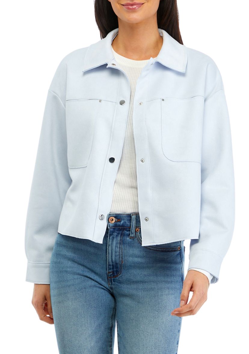 Womens Snap Front Faux Suede Jacket