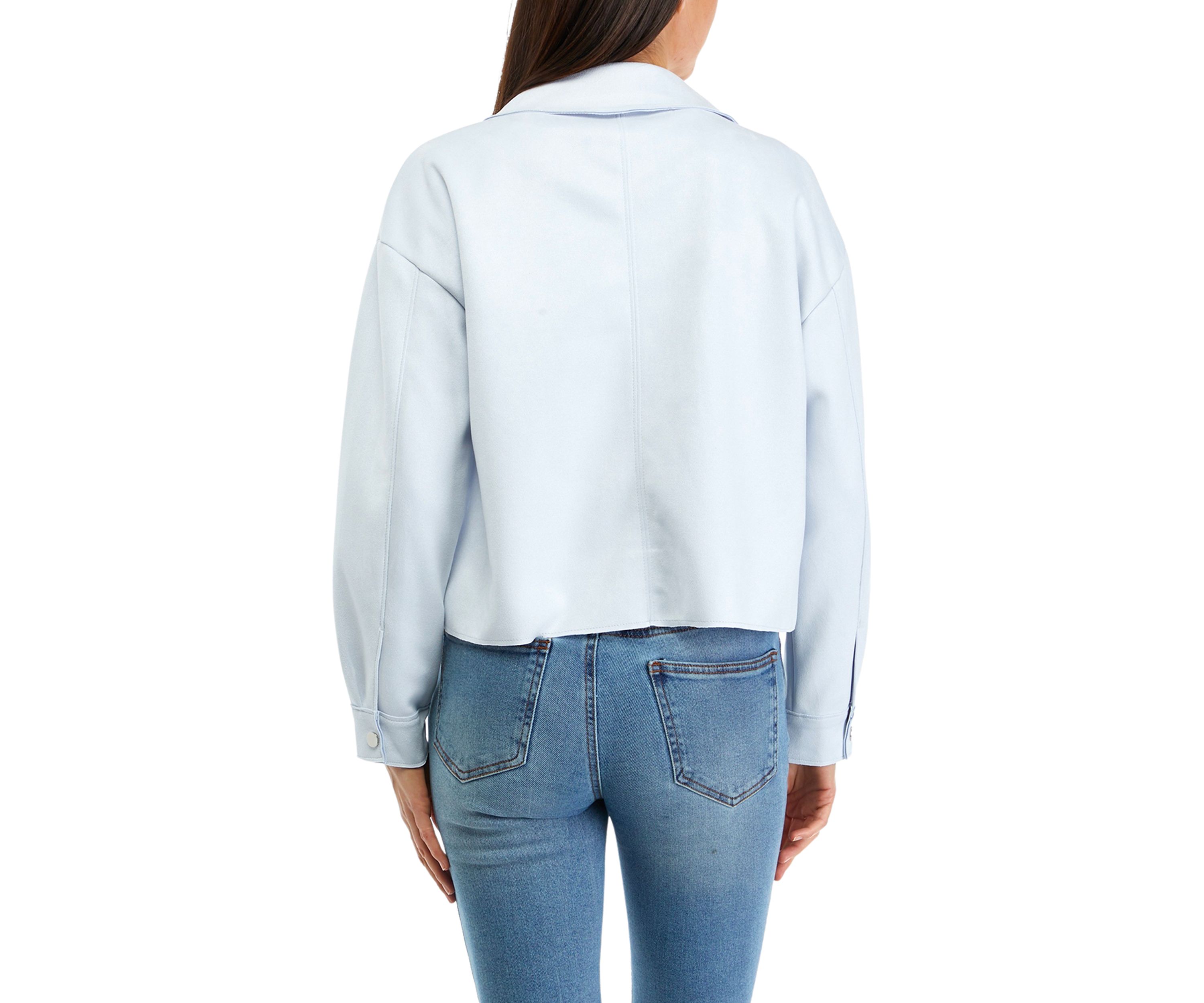 Womens Snap Front Faux Suede Jacket