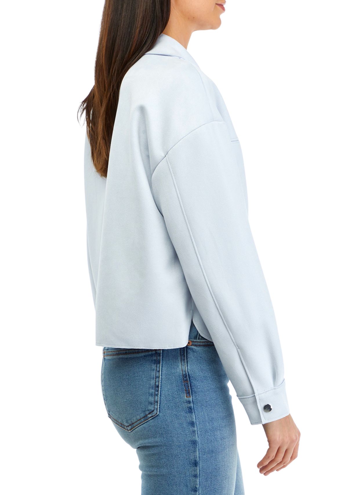 Womens Snap Front Faux Suede Jacket