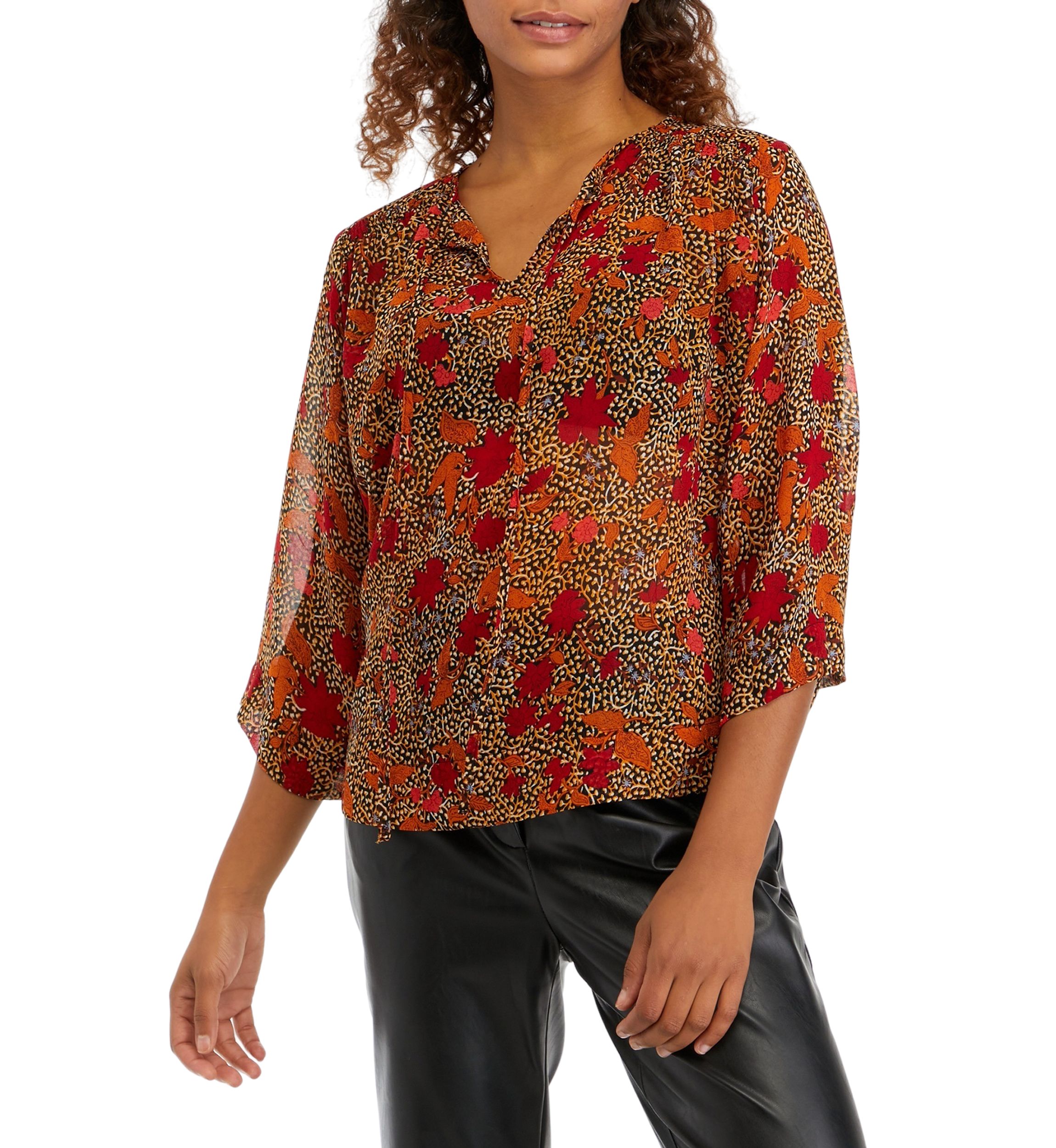 Womens 3/4 Flare Sleeve Woven Printed Blouse