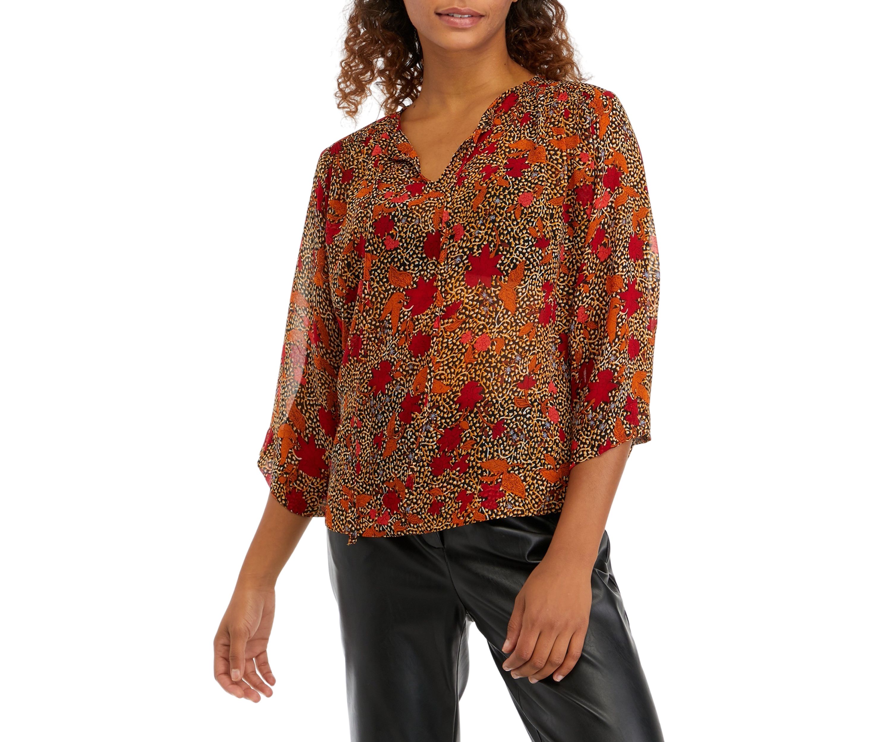 Womens 3/4 Flare Sleeve Woven Printed Blouse