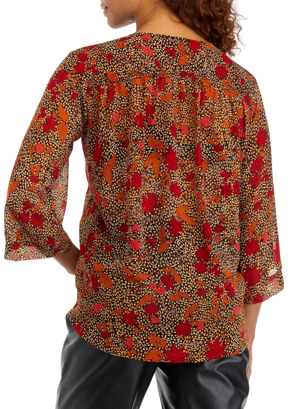 Womens 3/4 Flare Sleeve Woven Printed Blouse