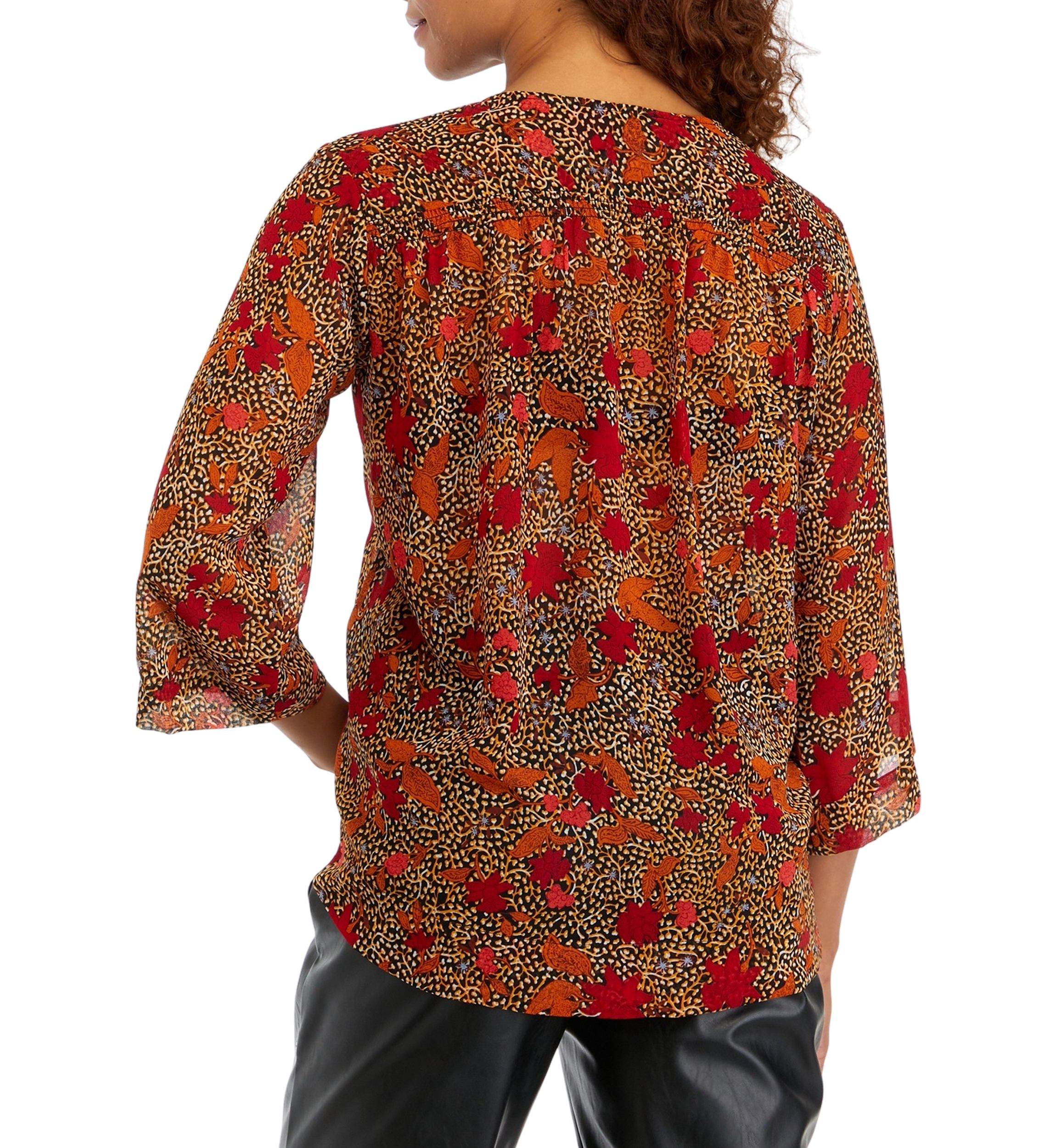 Womens 3/4 Flare Sleeve Woven Printed Blouse