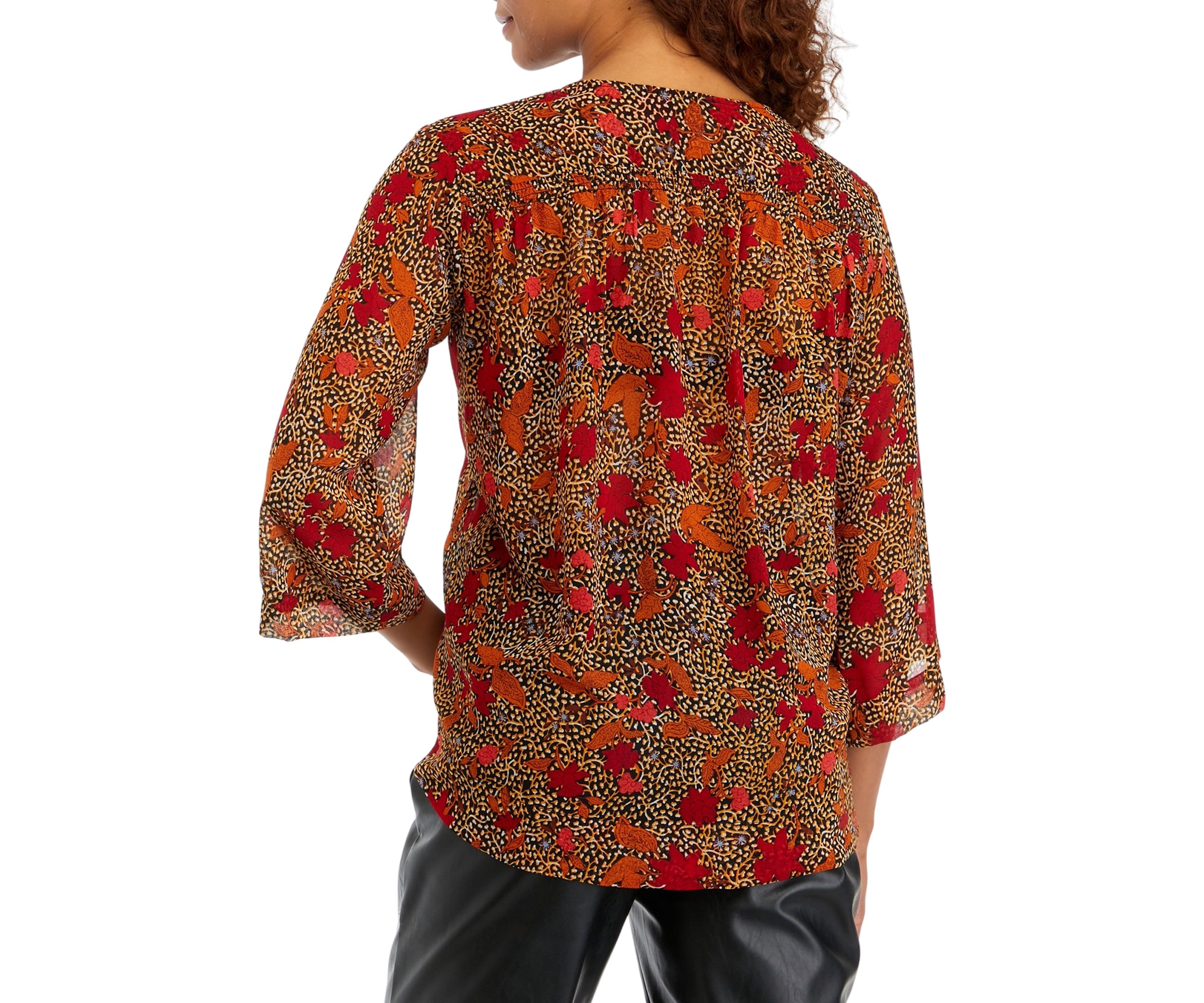 Womens 3/4 Flare Sleeve Woven Printed Blouse