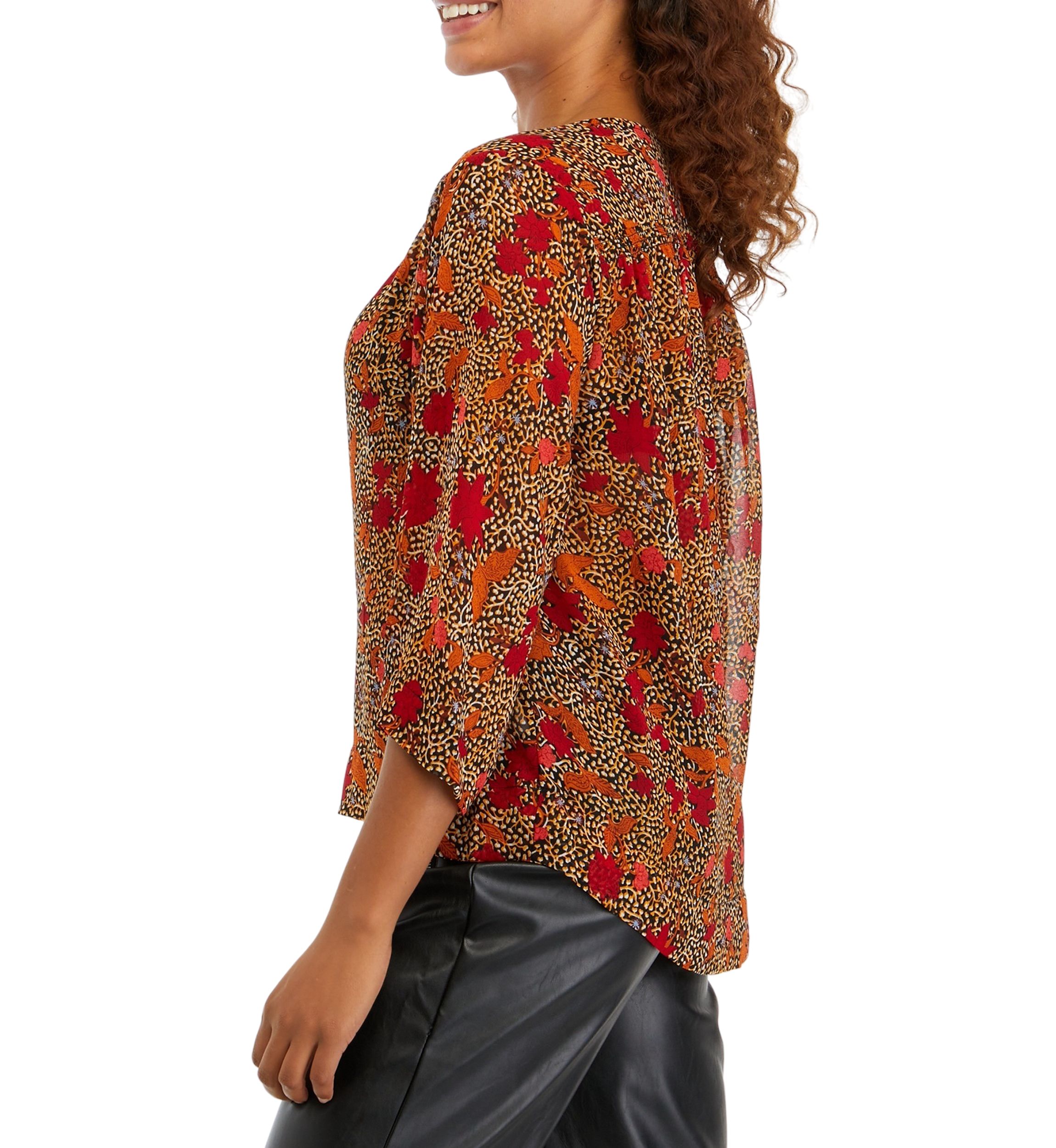 Womens 3/4 Flare Sleeve Woven Printed Blouse