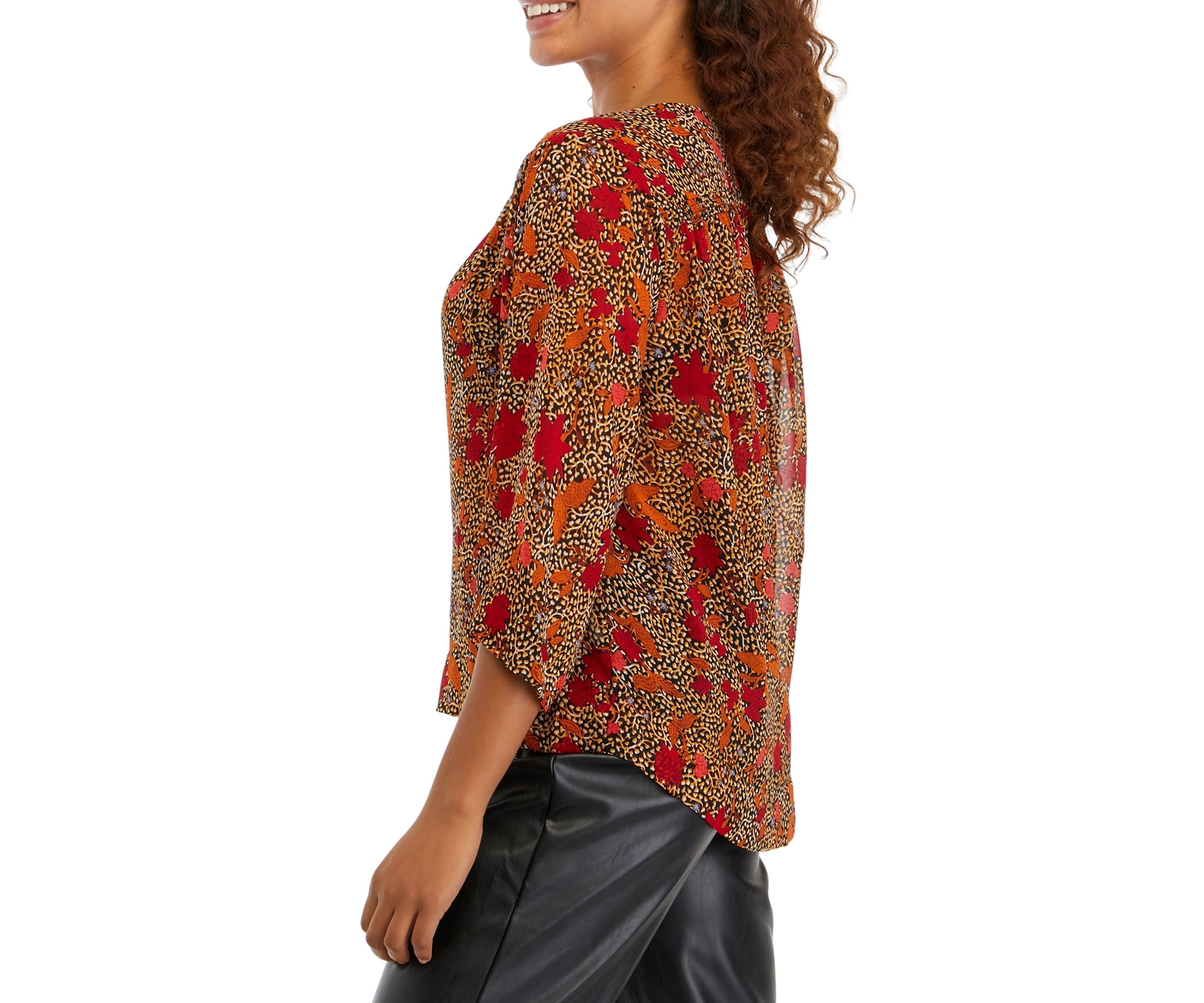 Womens 3/4 Flare Sleeve Woven Printed Blouse