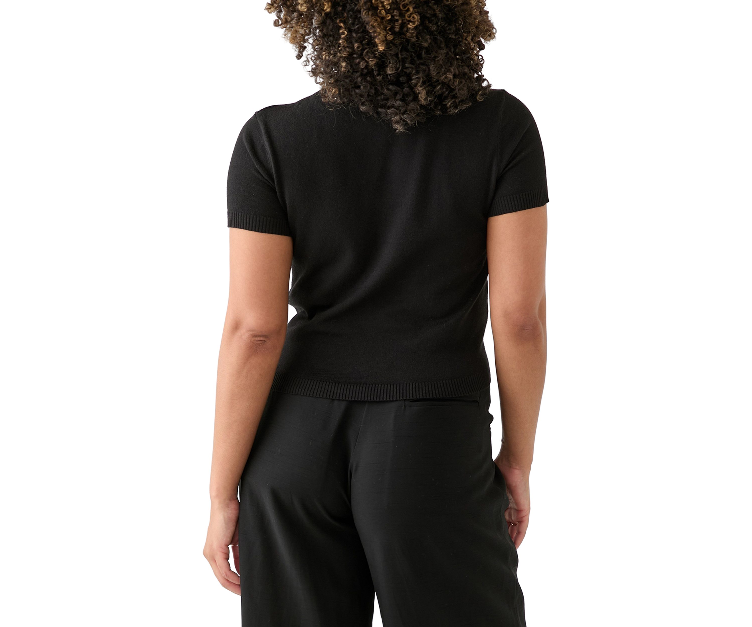 Womens Mock Neck Short Sleeve Cropped Pullover Sweater