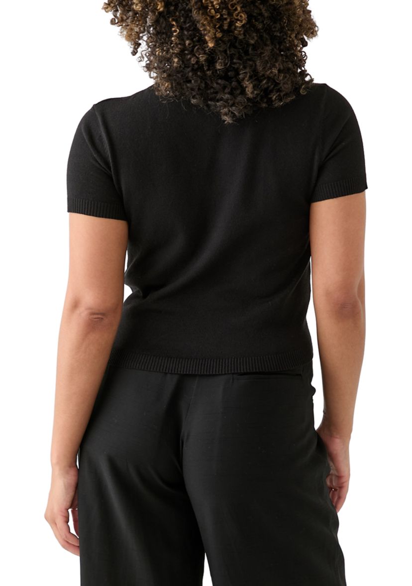Womens Mock Neck Short Sleeve Cropped Pullover Sweater