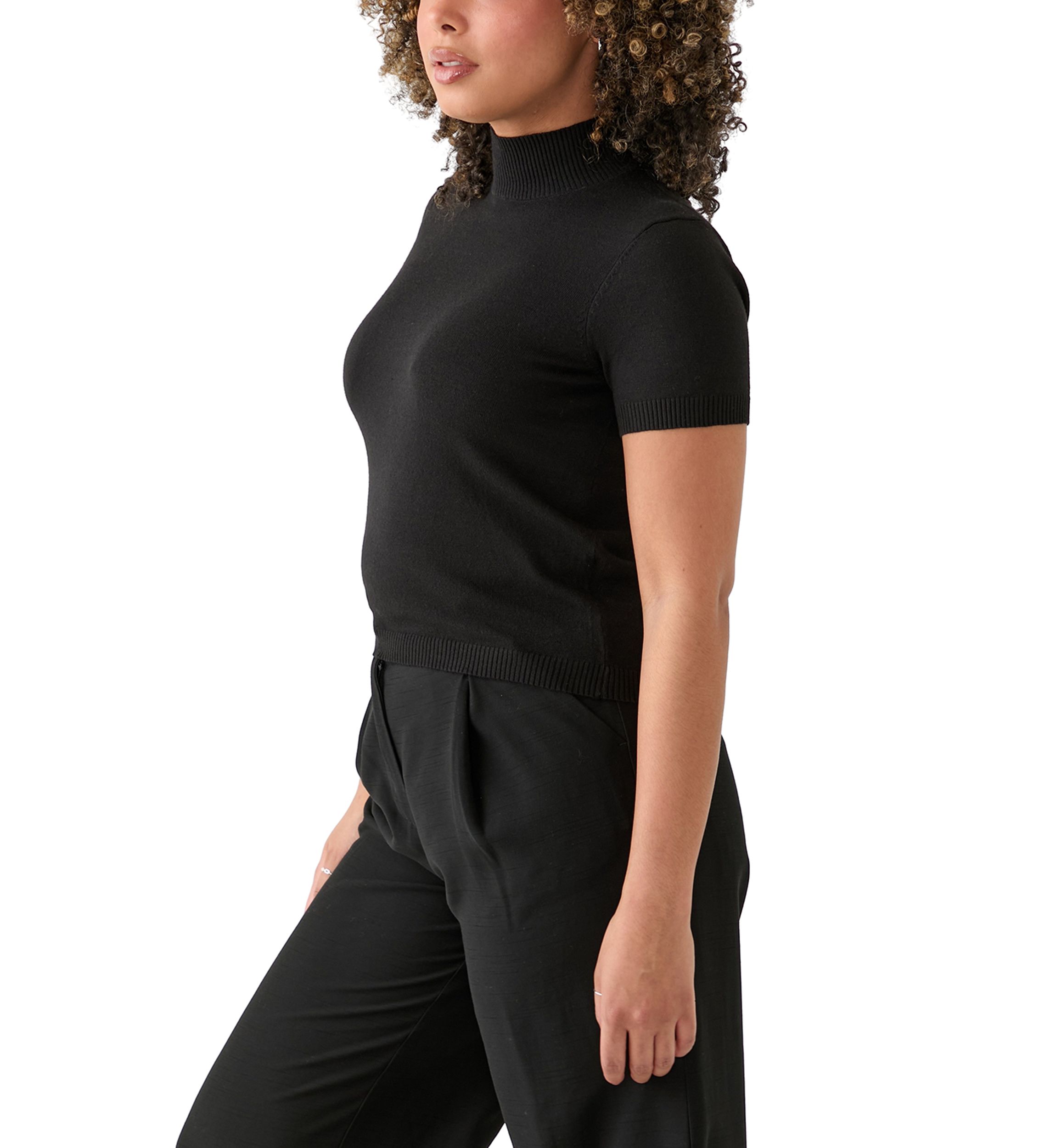 Womens Mock Neck Short Sleeve Cropped Pullover Sweater