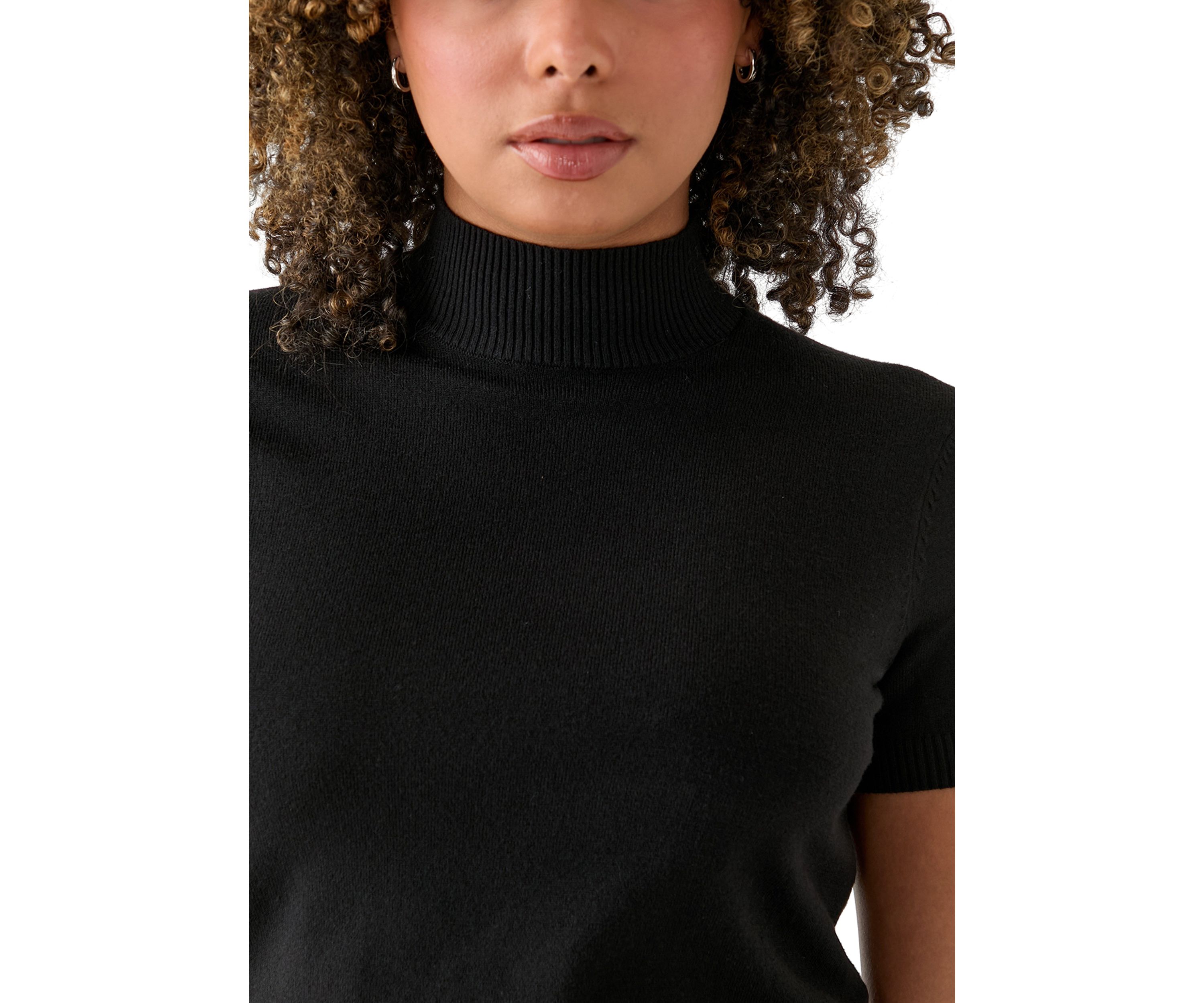 Womens Mock Neck Short Sleeve Cropped Pullover Sweater