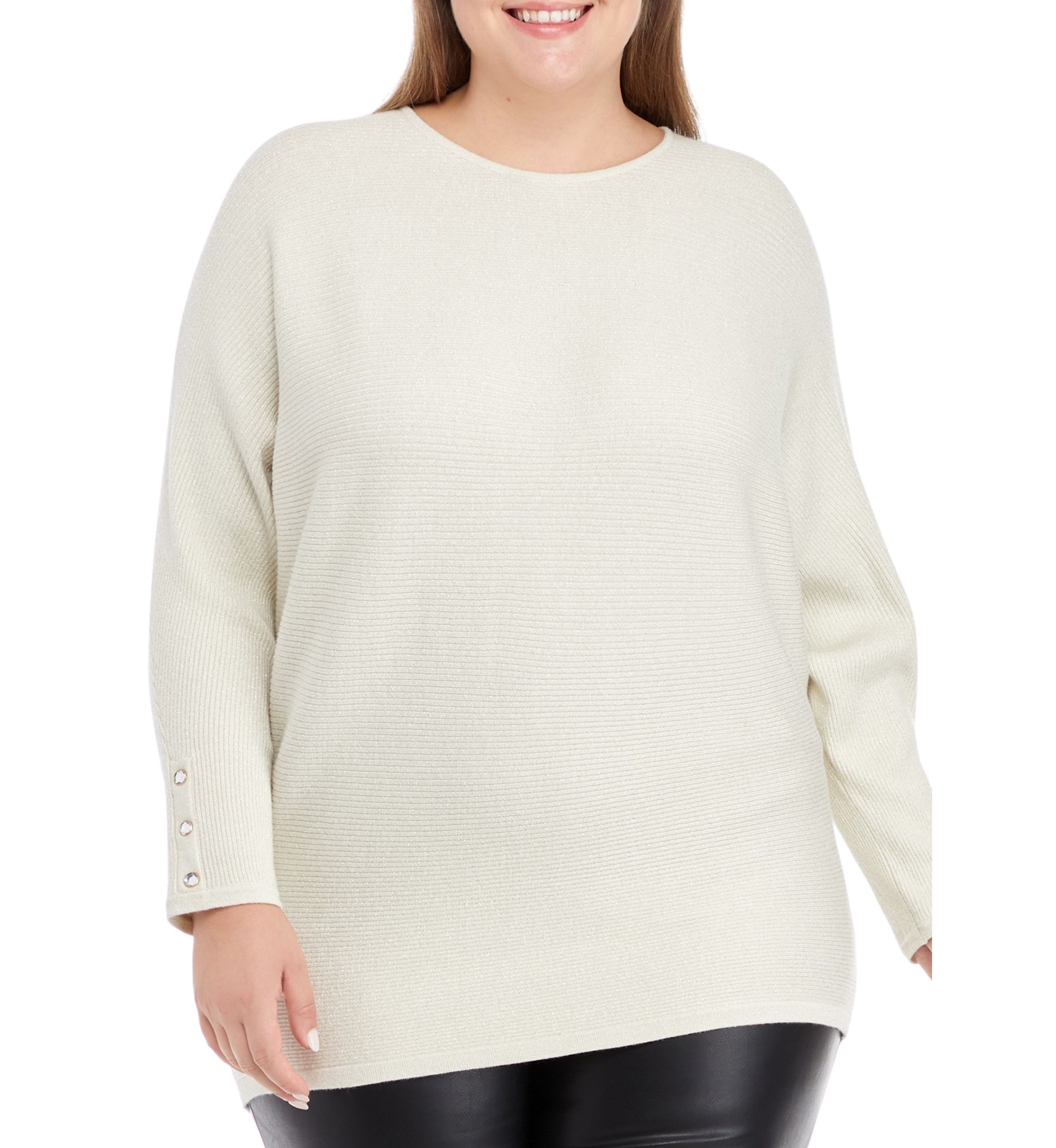 Plus Size Long Sleeve Dolman Lurex Pullover Sweater