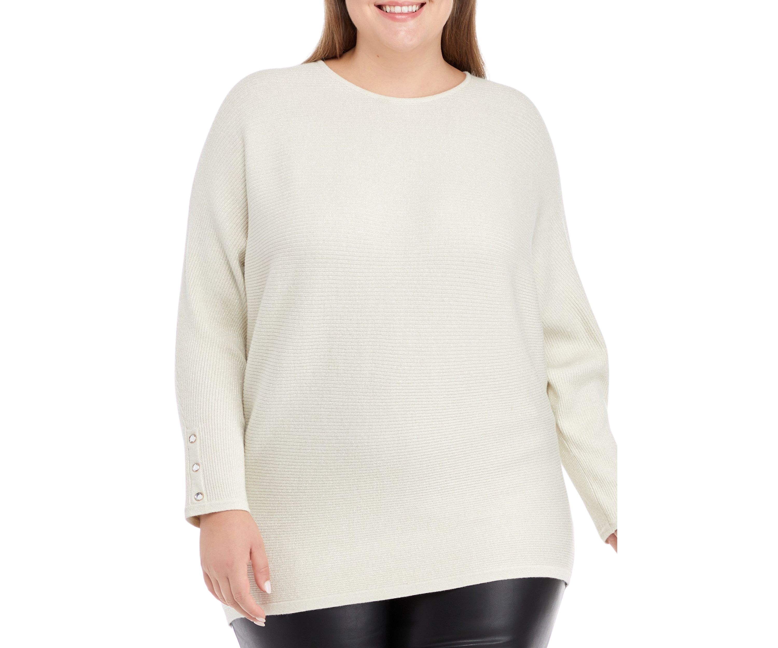 Plus Size Long Sleeve Dolman Lurex Pullover Sweater