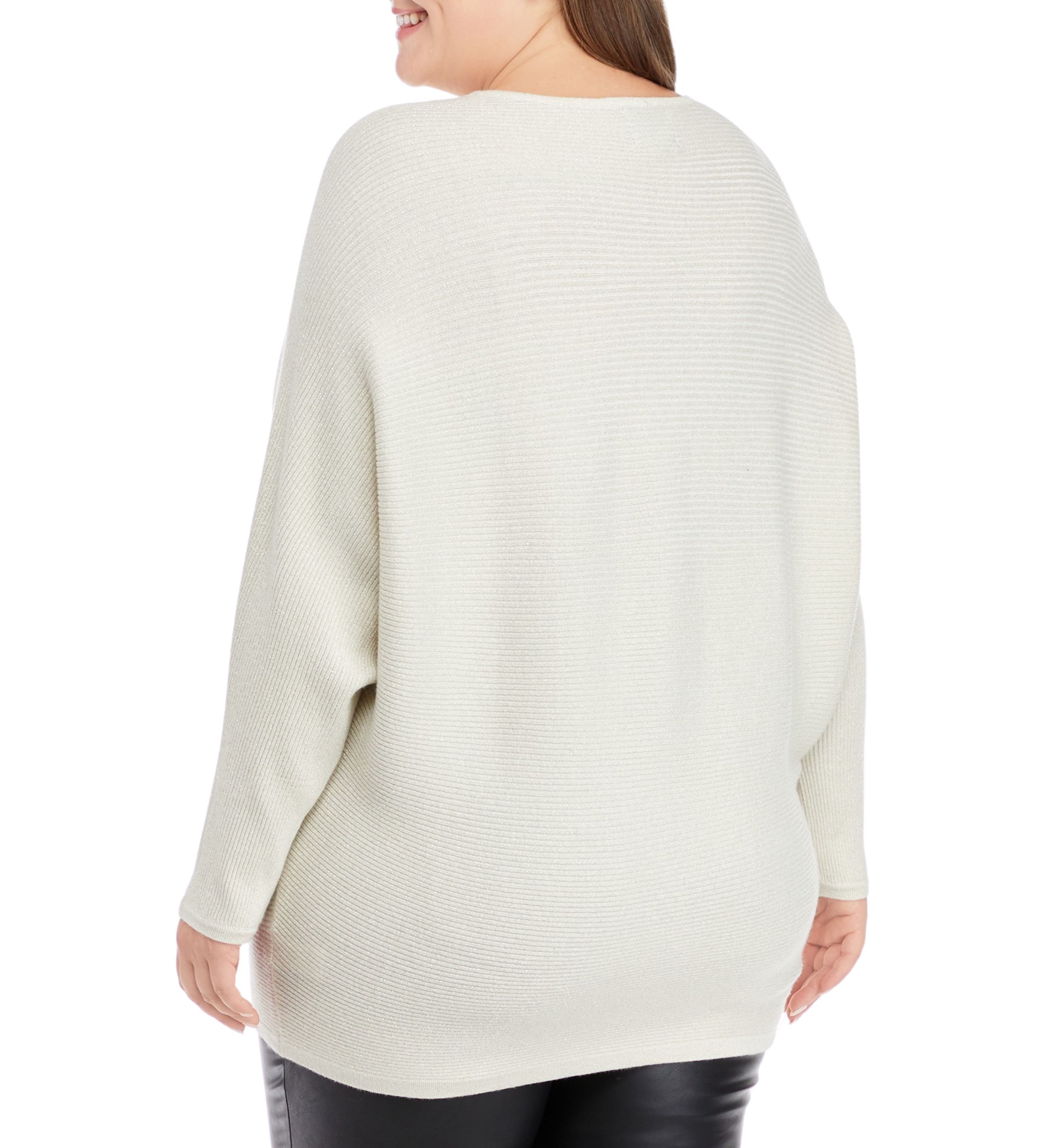 Plus Size Long Sleeve Dolman Lurex Pullover Sweater