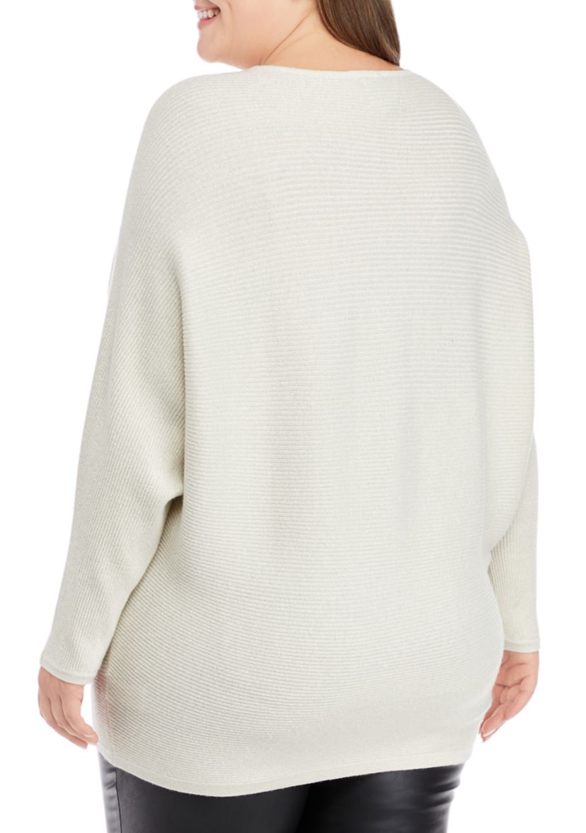Plus Size Long Sleeve Dolman Lurex Pullover Sweater
