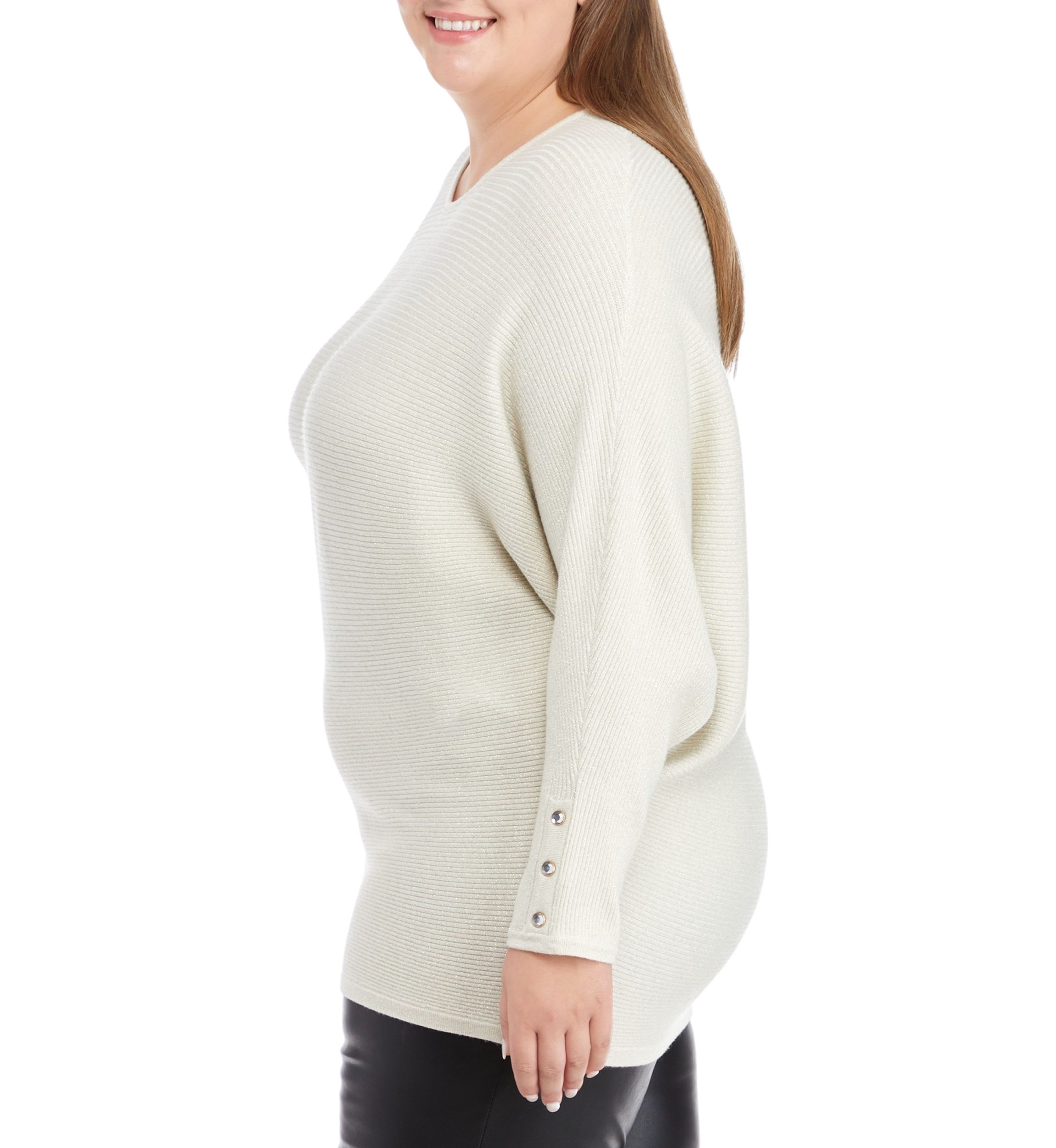 Plus Size Long Sleeve Dolman Lurex Pullover Sweater