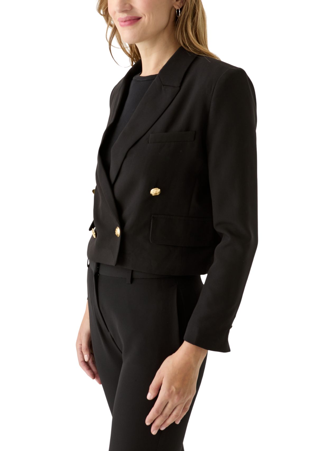 Womens Peak Lapel Double Breasted Ponte Blazer