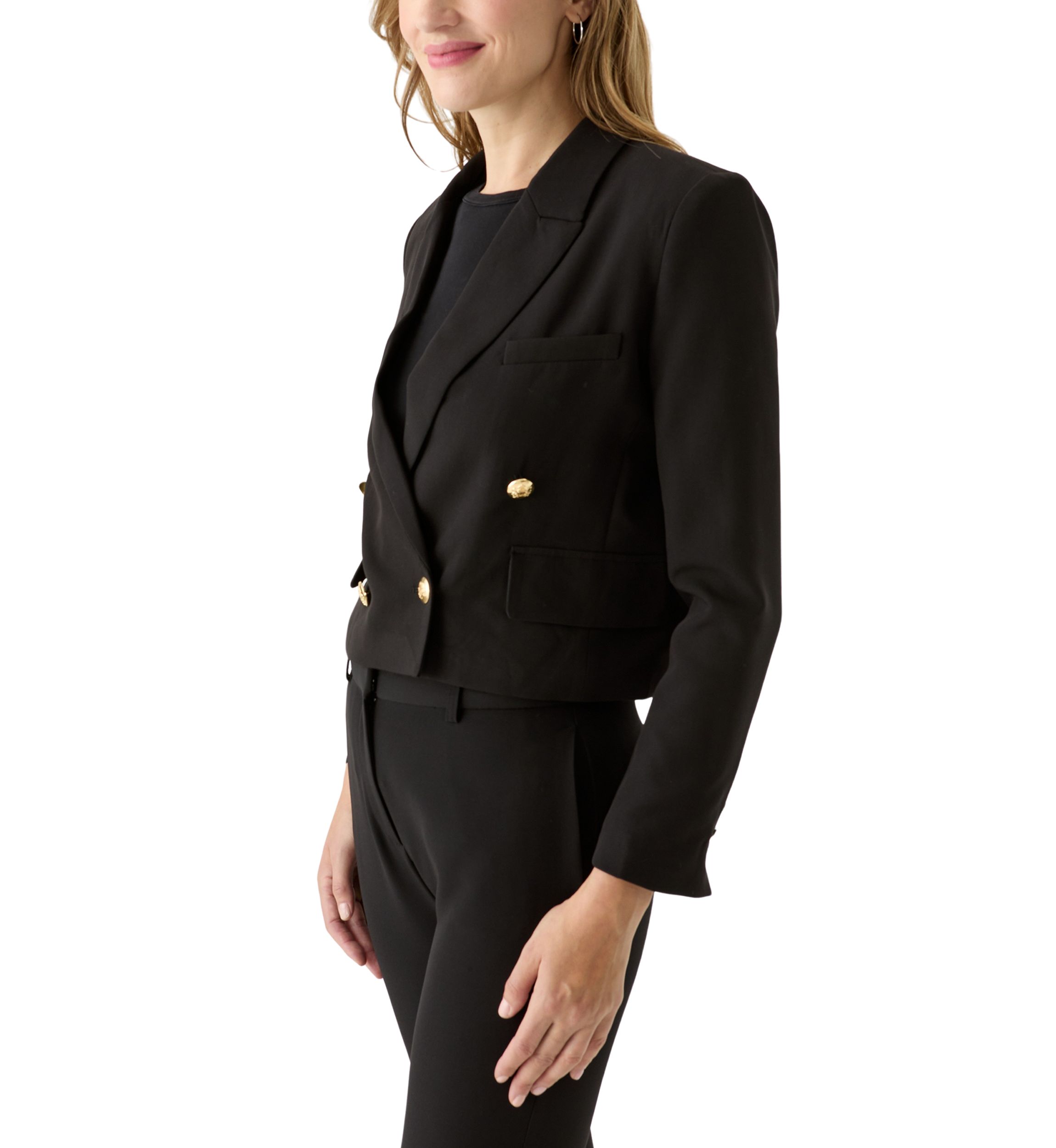 Womens Peak Lapel Double Breasted Ponte Blazer