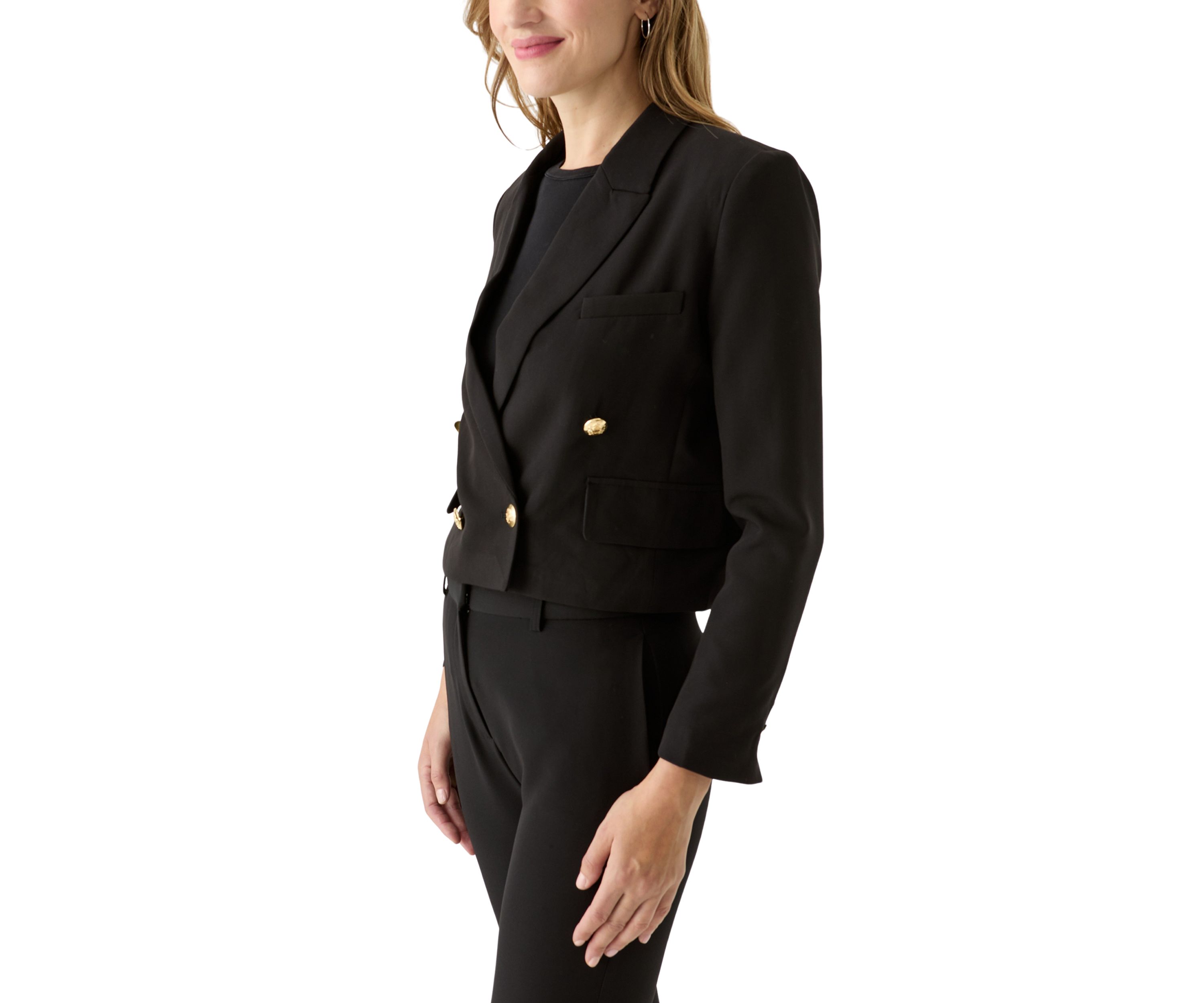 Womens Peak Lapel Double Breasted Ponte Blazer