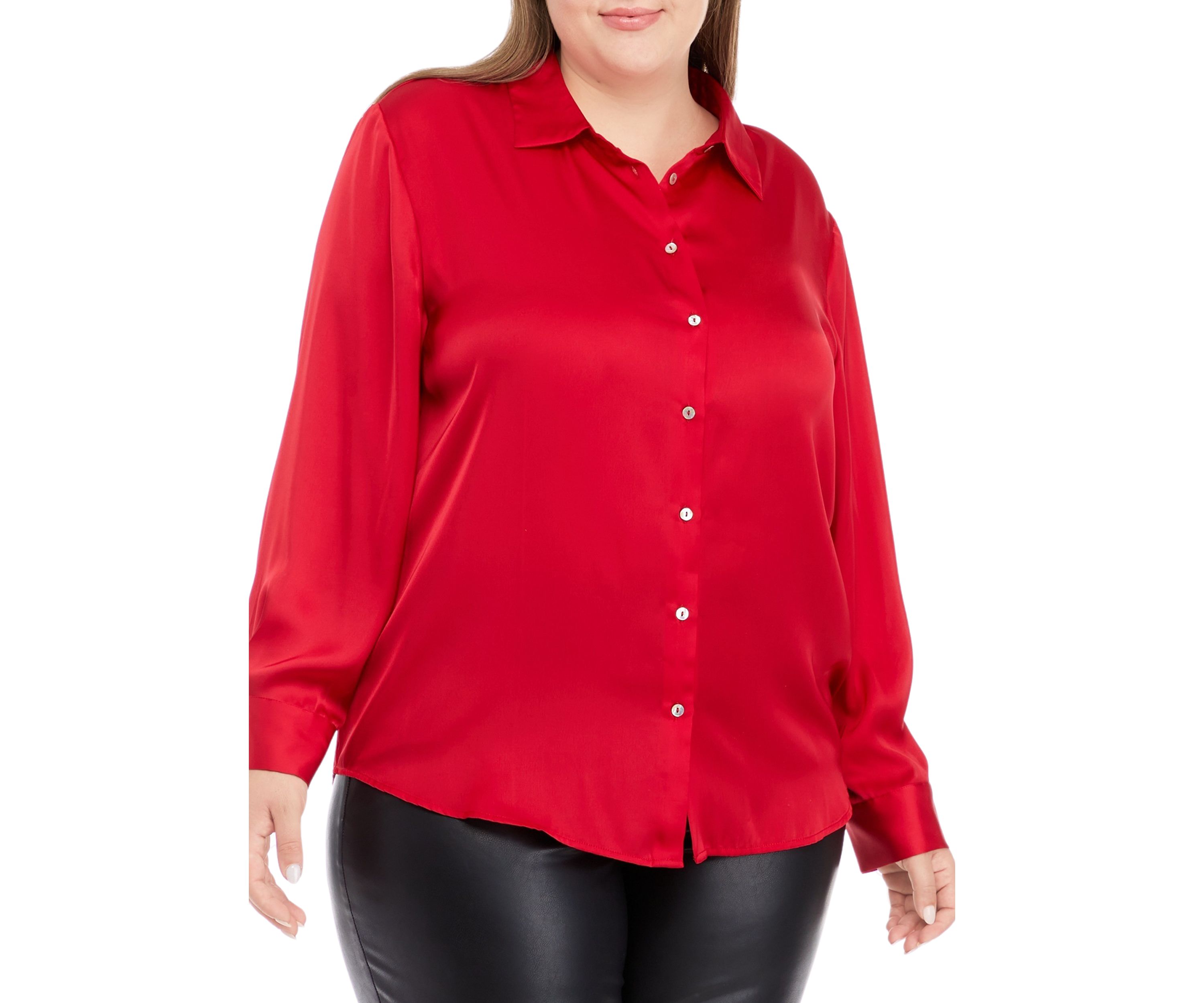 Plus Size Long Sleeve Satin Button Down Shirt