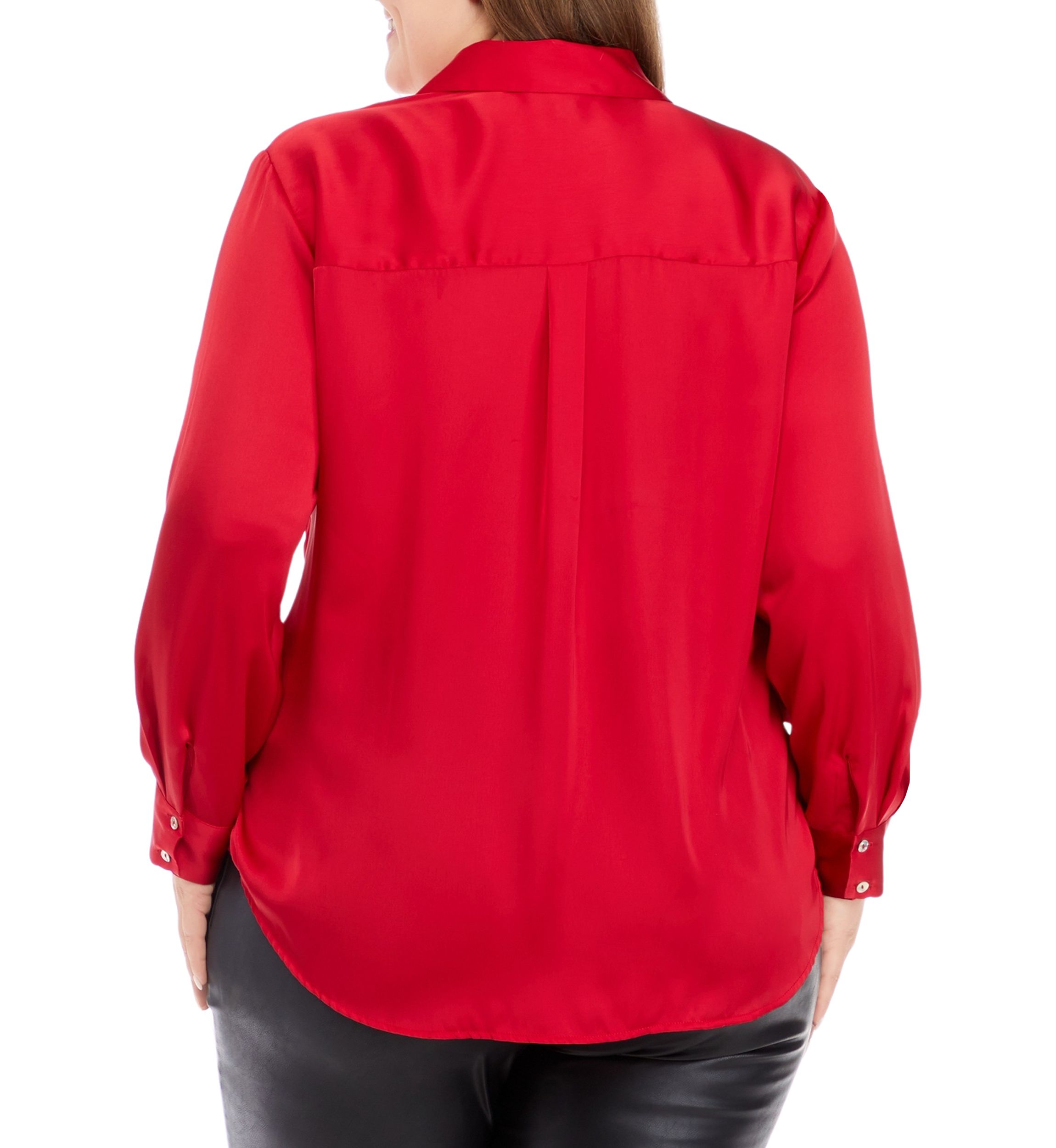 Plus Size Long Sleeve Satin Button Down Shirt