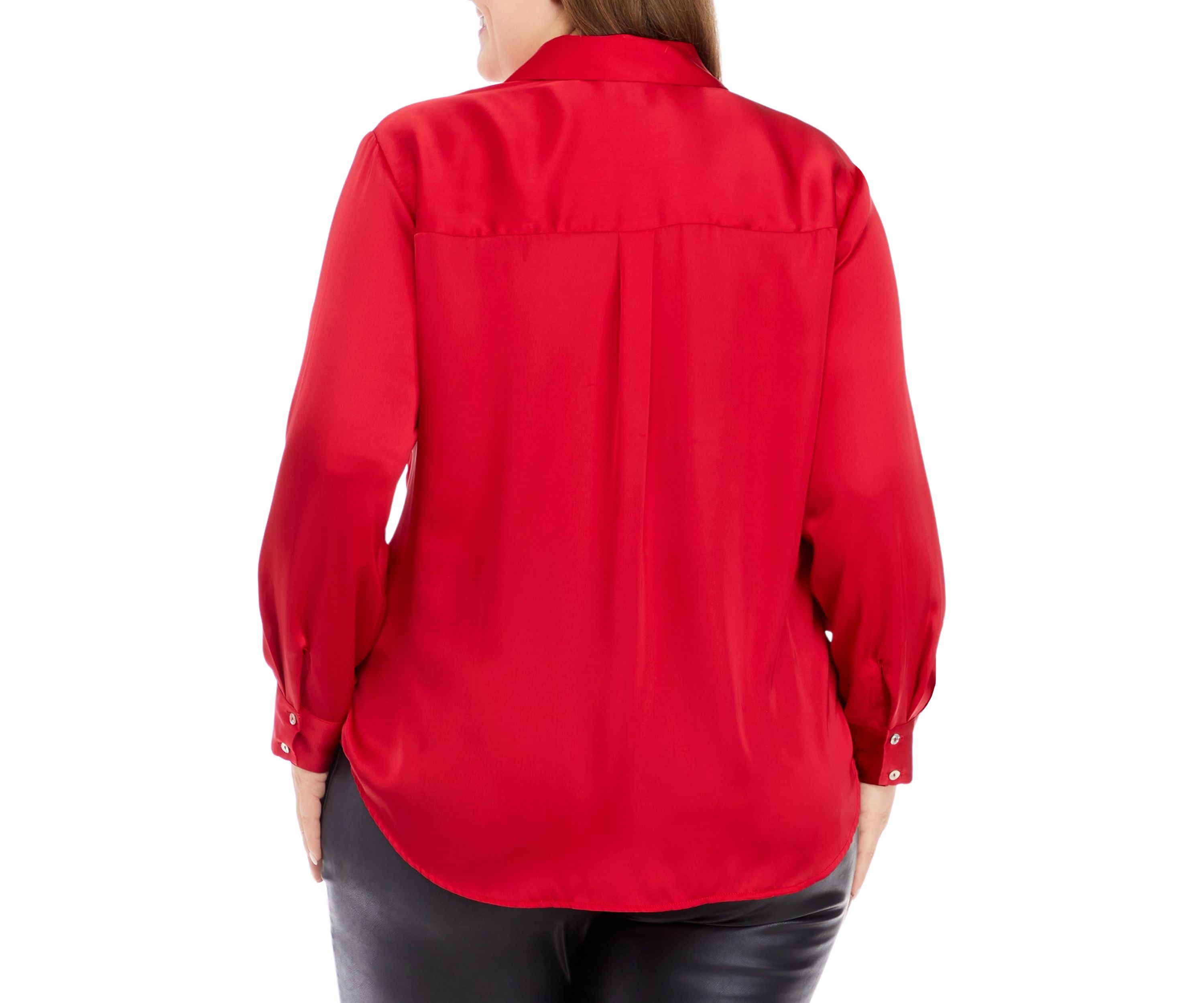 Plus Size Long Sleeve Satin Button Down Shirt
