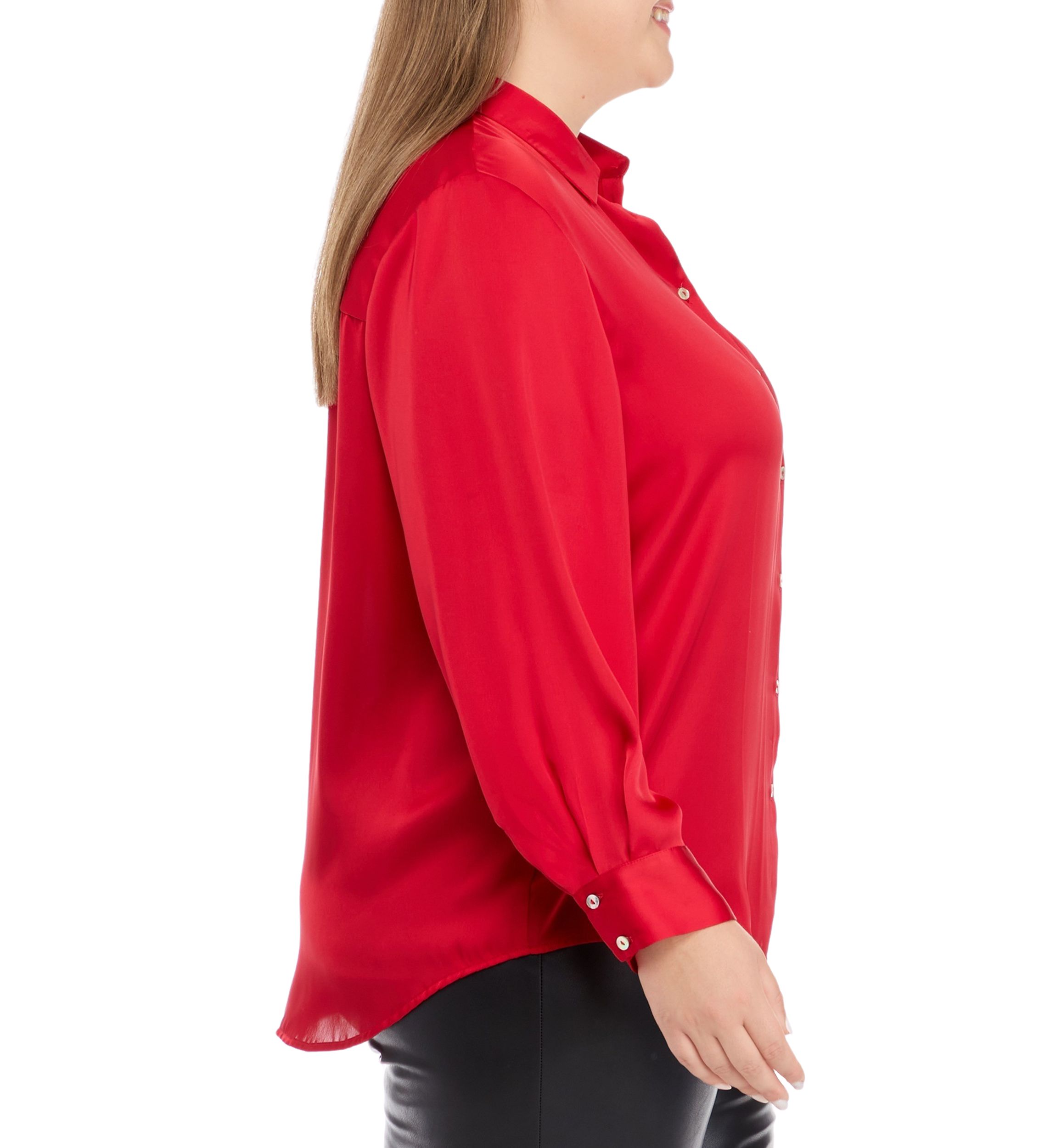 Plus Size Long Sleeve Satin Button Down Shirt