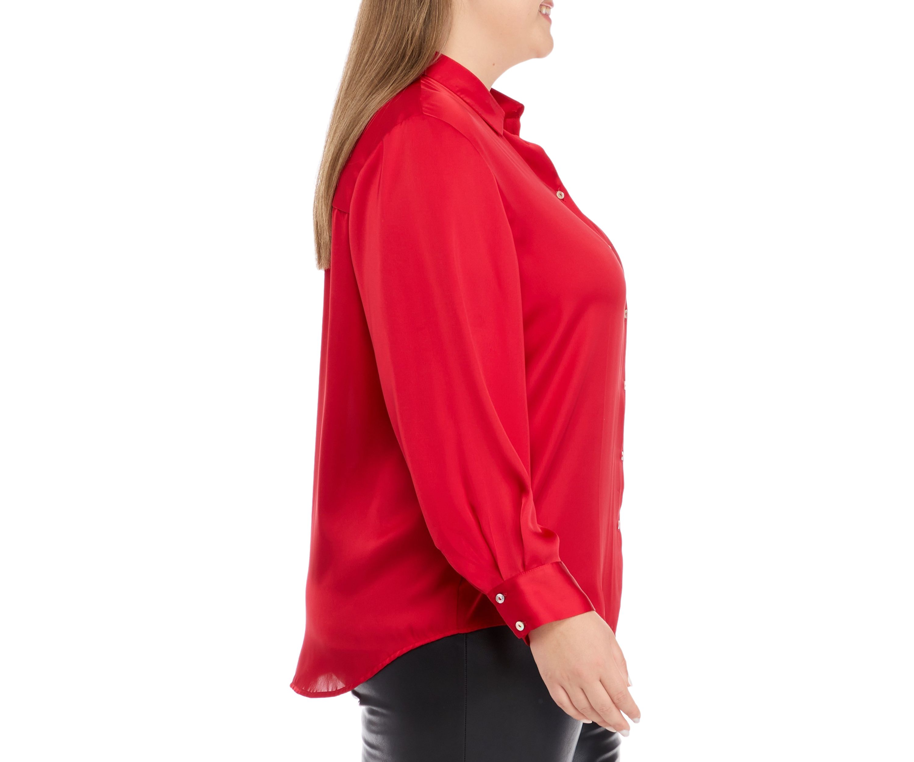 Plus Size Long Sleeve Satin Button Down Shirt