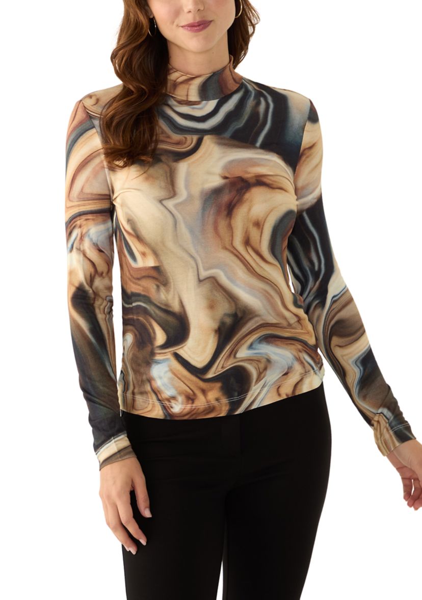 Womens Long Sleeve Mock Neck Jersey Top