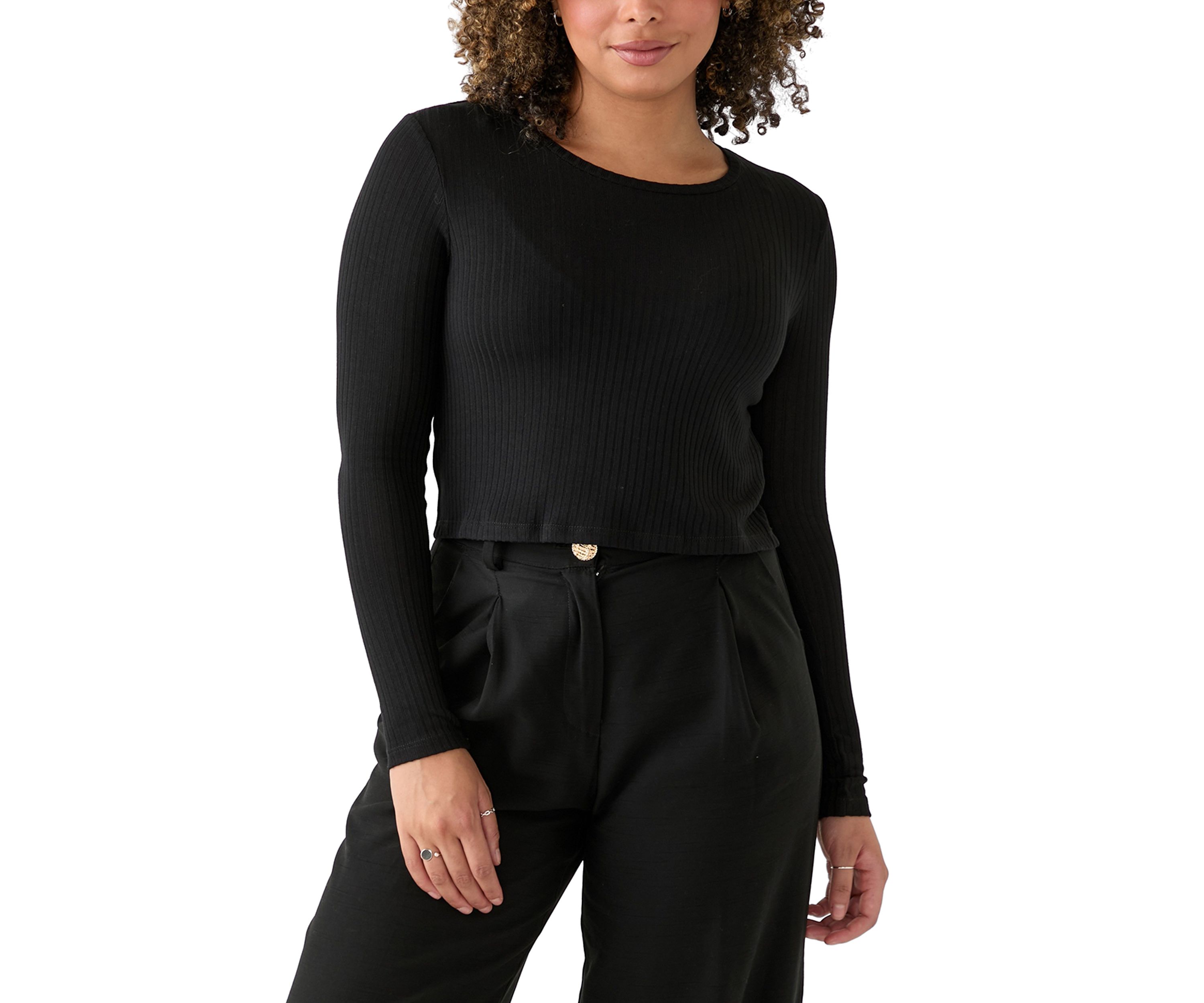 Womens Long Sleeve Needle Drop Top