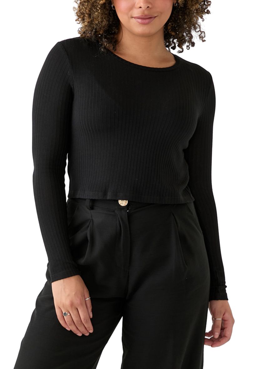 Womens Long Sleeve Needle Drop Top