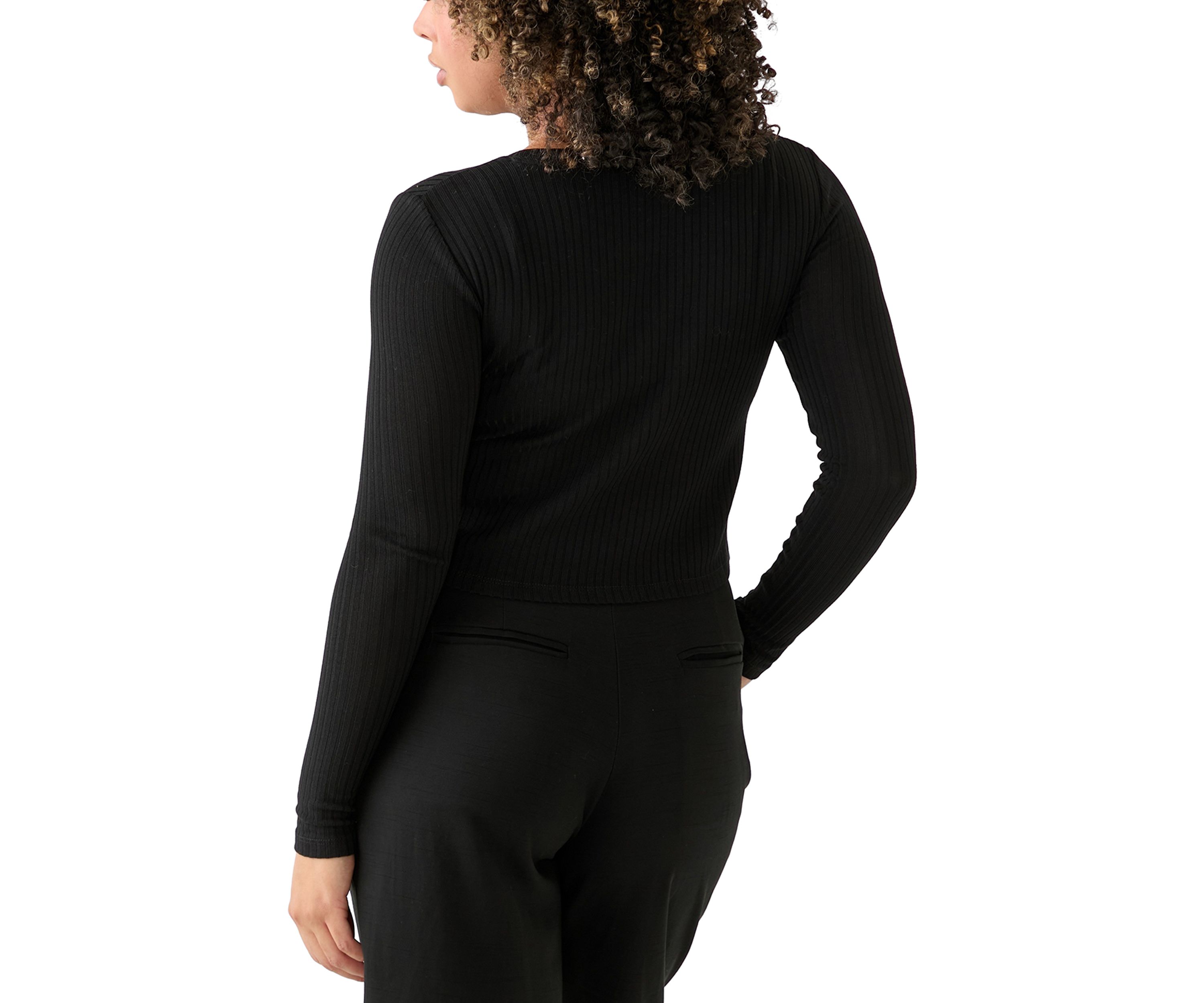 Womens Long Sleeve Needle Drop Top